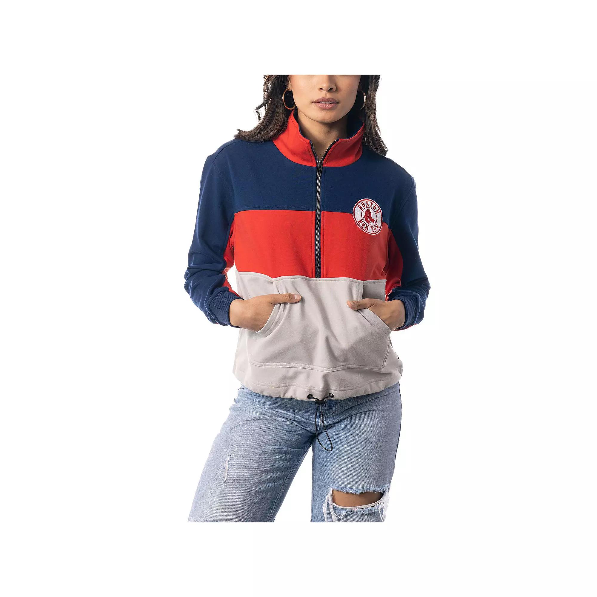 Women's The Wild Collective Navy/Red Boston Red Sox Women's Colorblock 1/4 Zip Jacket, Size: Large, Blue Product Image