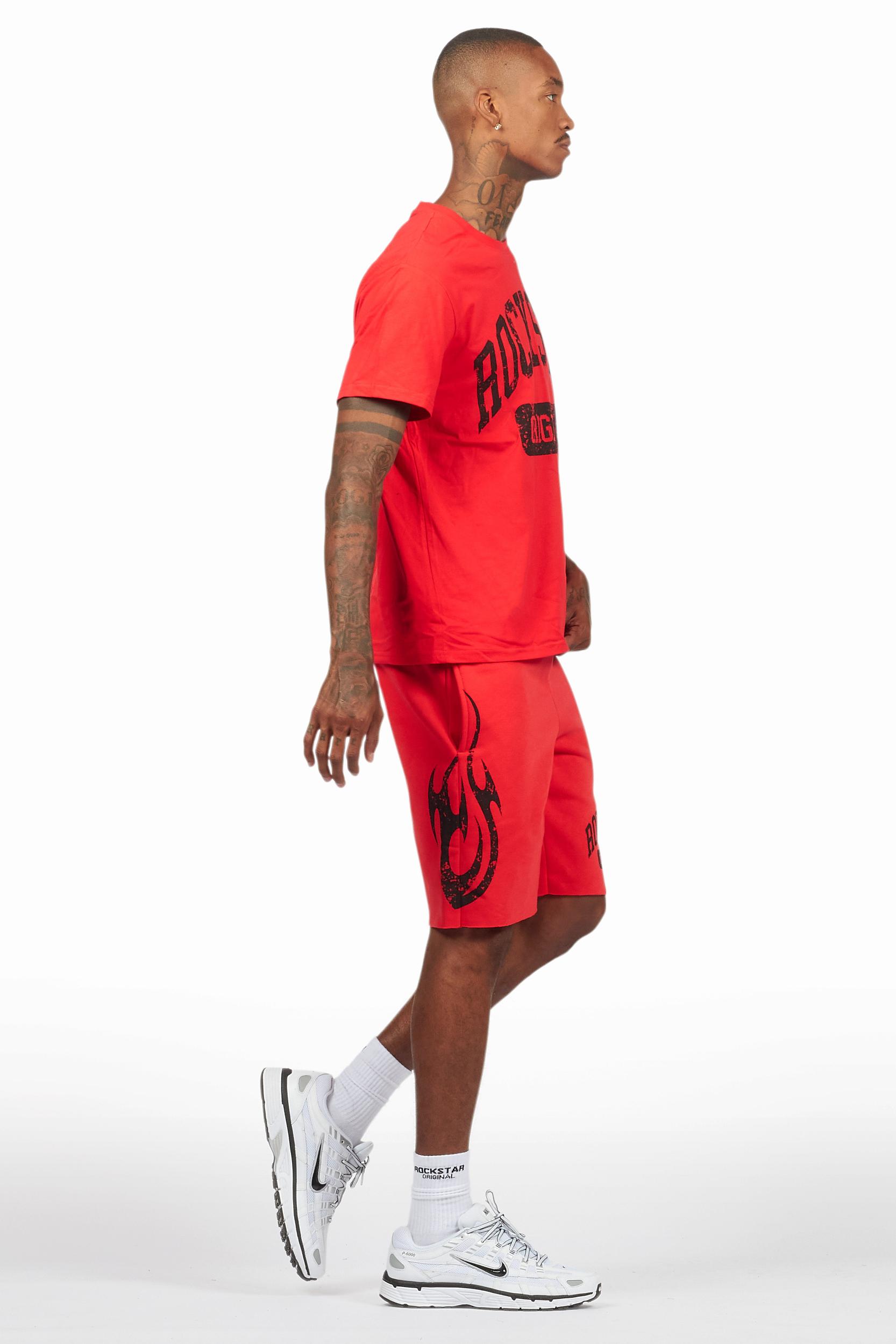 Members Red/Black T-Shirt/Short Set Male Product Image