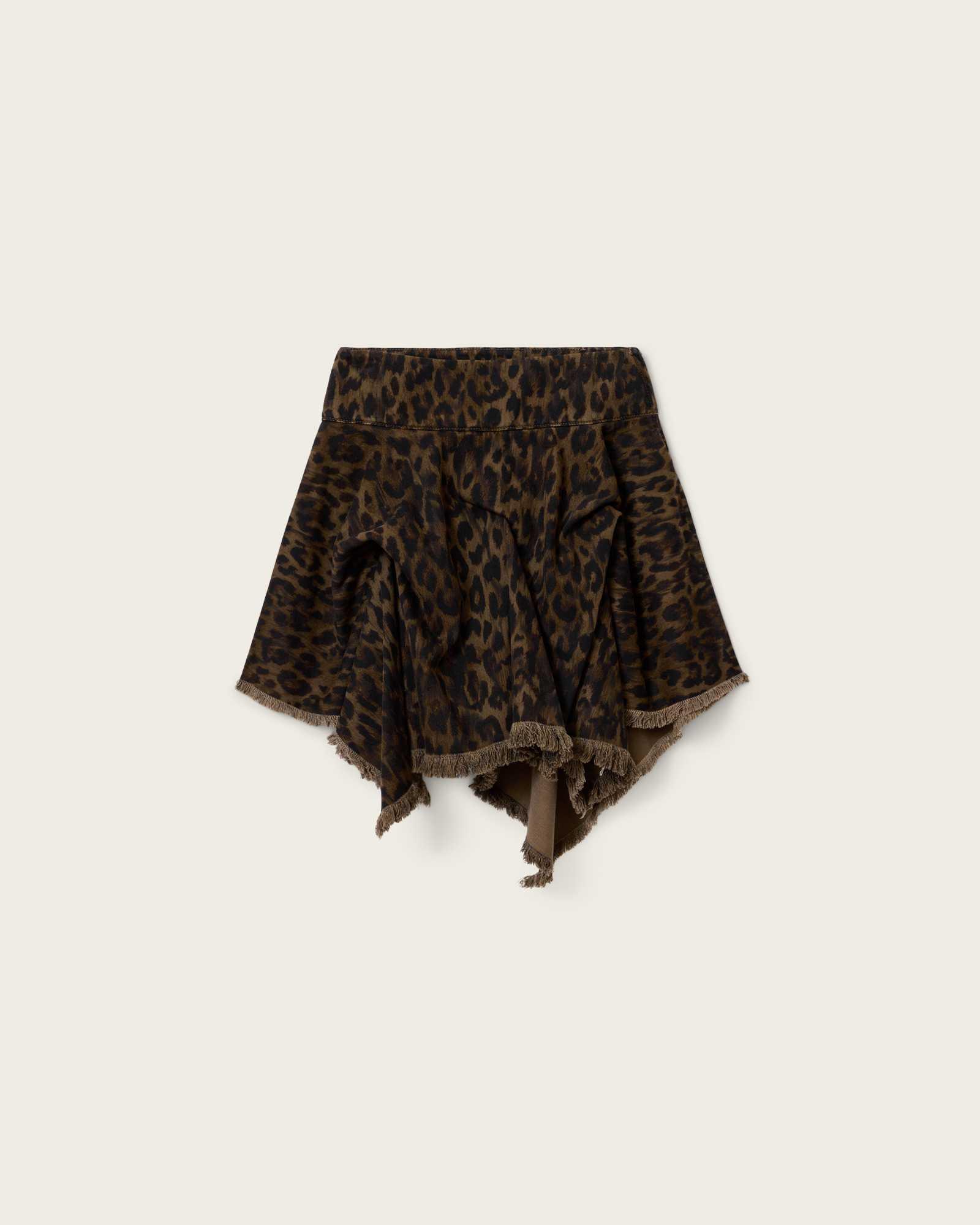 Crissy Leopard Print Denim Mini Skirt LEPPO BROWN | ALLSAINTS US Product Image
