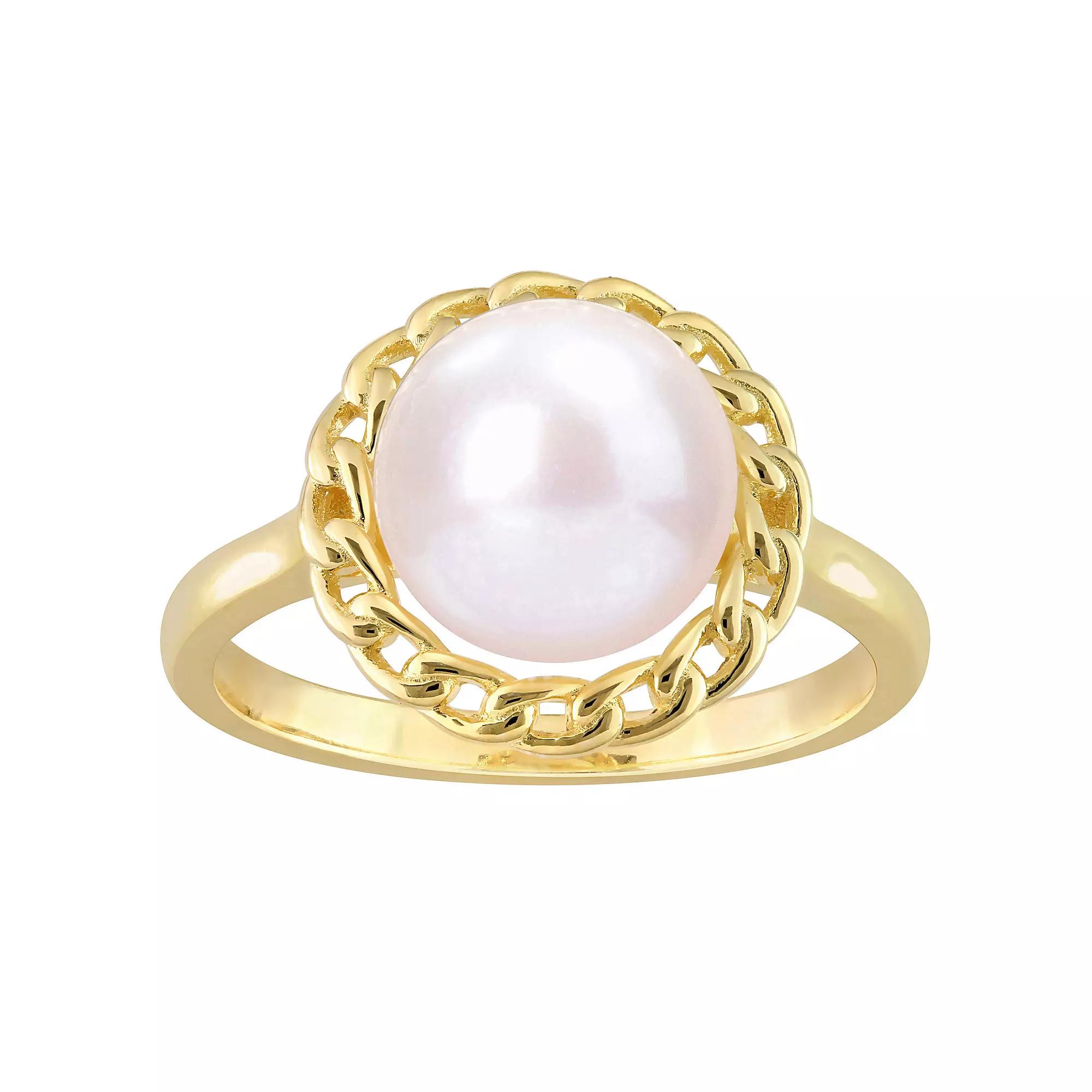 Stella Grace 18k Gold Over Silver Freshwater Cultured Pearl Halo Link Ring, Women's, Size: 6, 18k Gold Plated Product Image