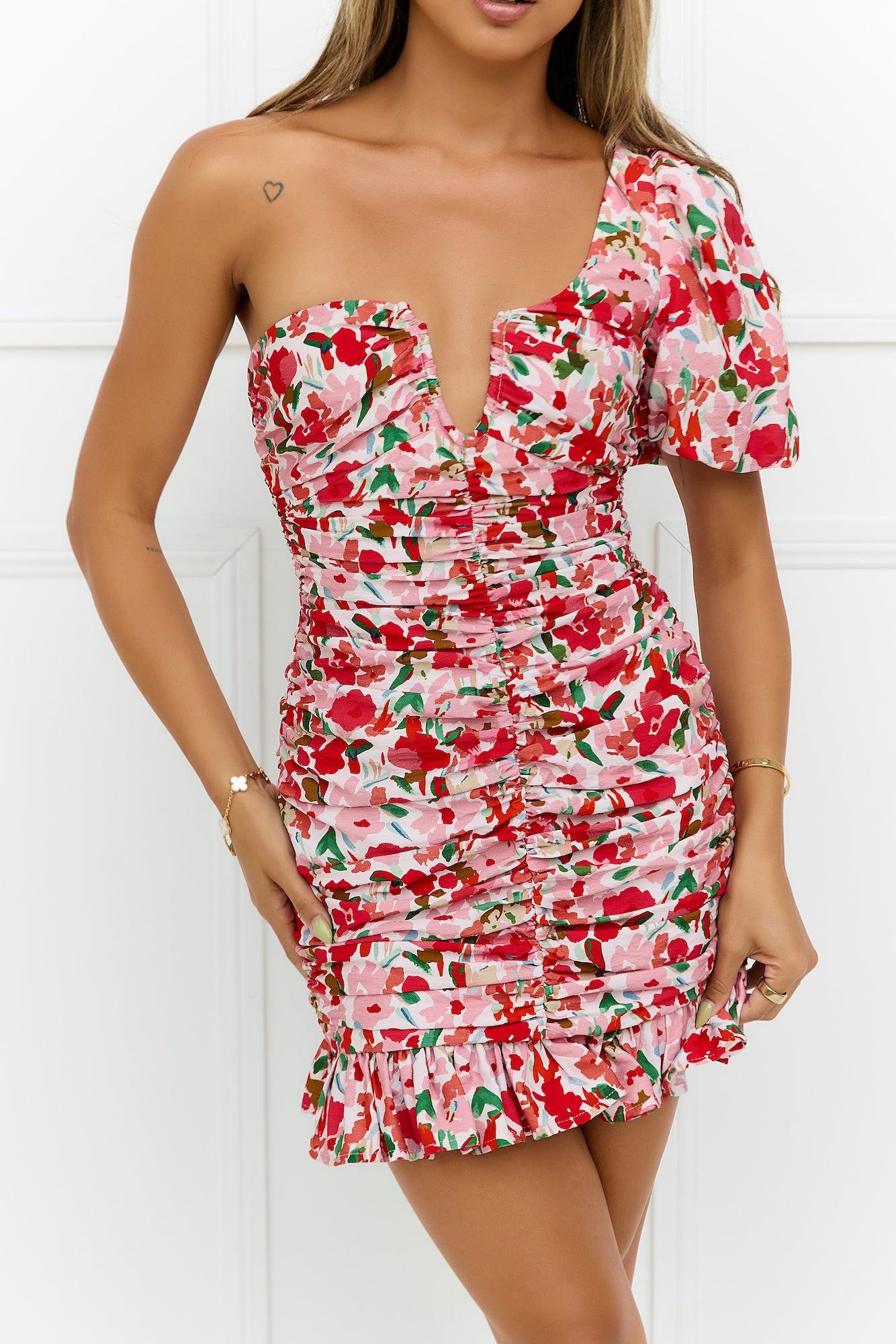 Rosy Reflections One Shoulder Mini Dress Pink Product Image