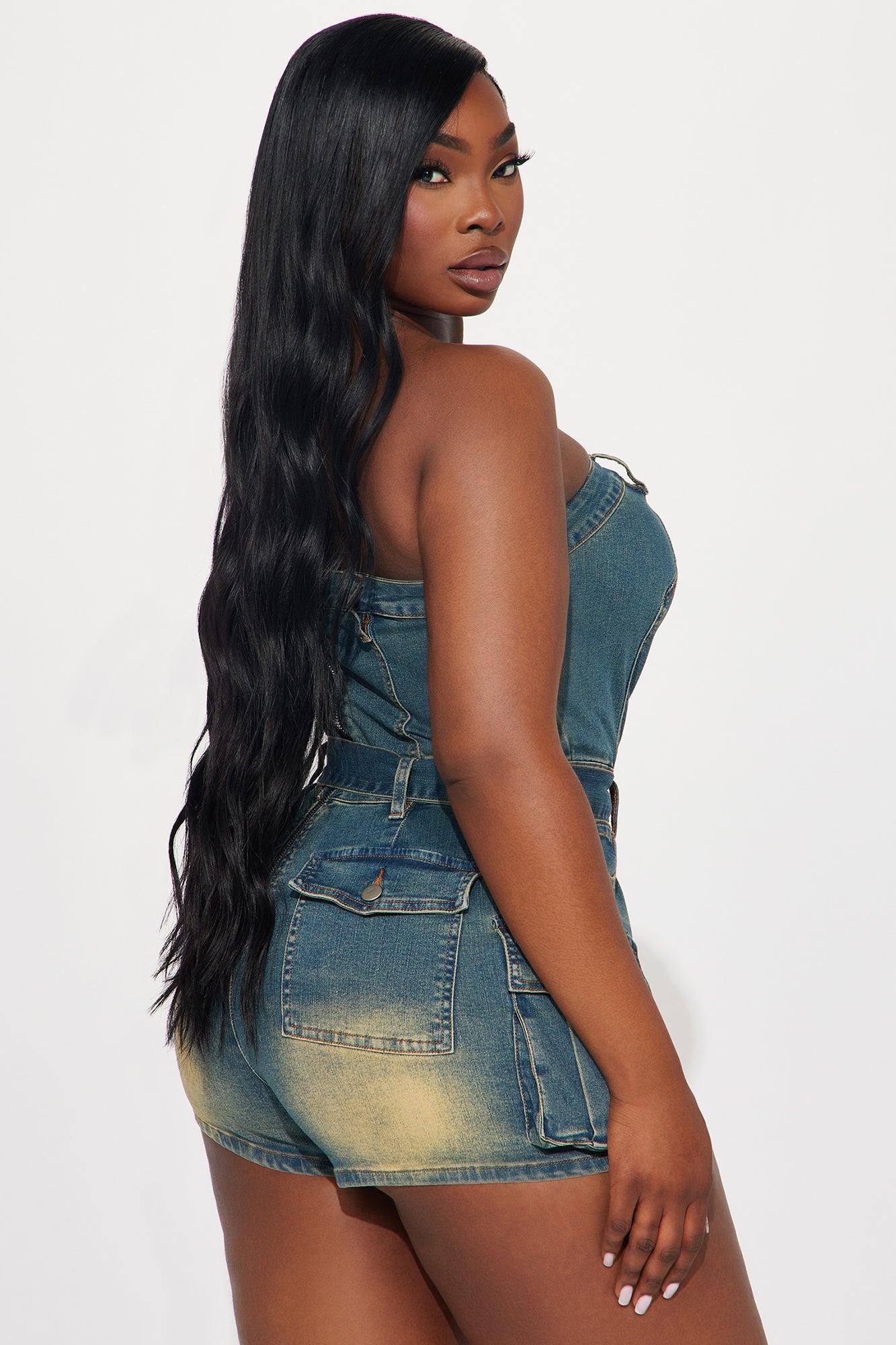 Excuse Me Miss Denim Romper - Dark Wash Product Image