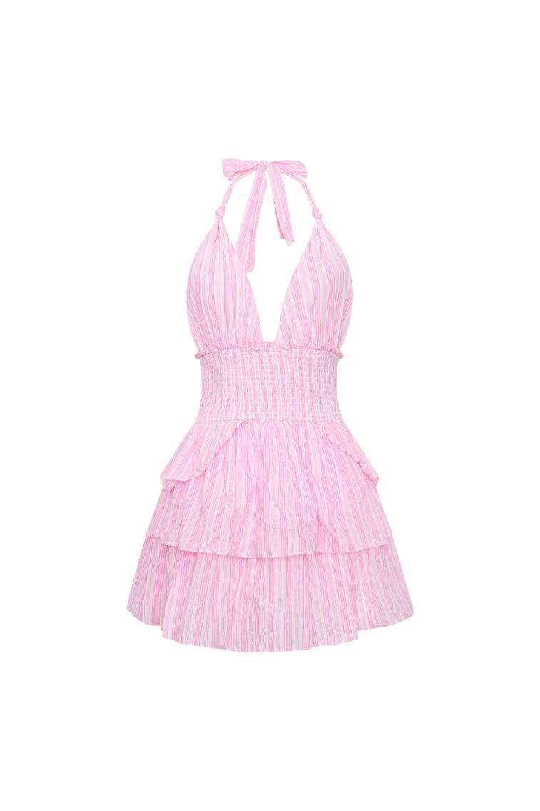 Deanna Cotton Striped Halter Dress Product Image