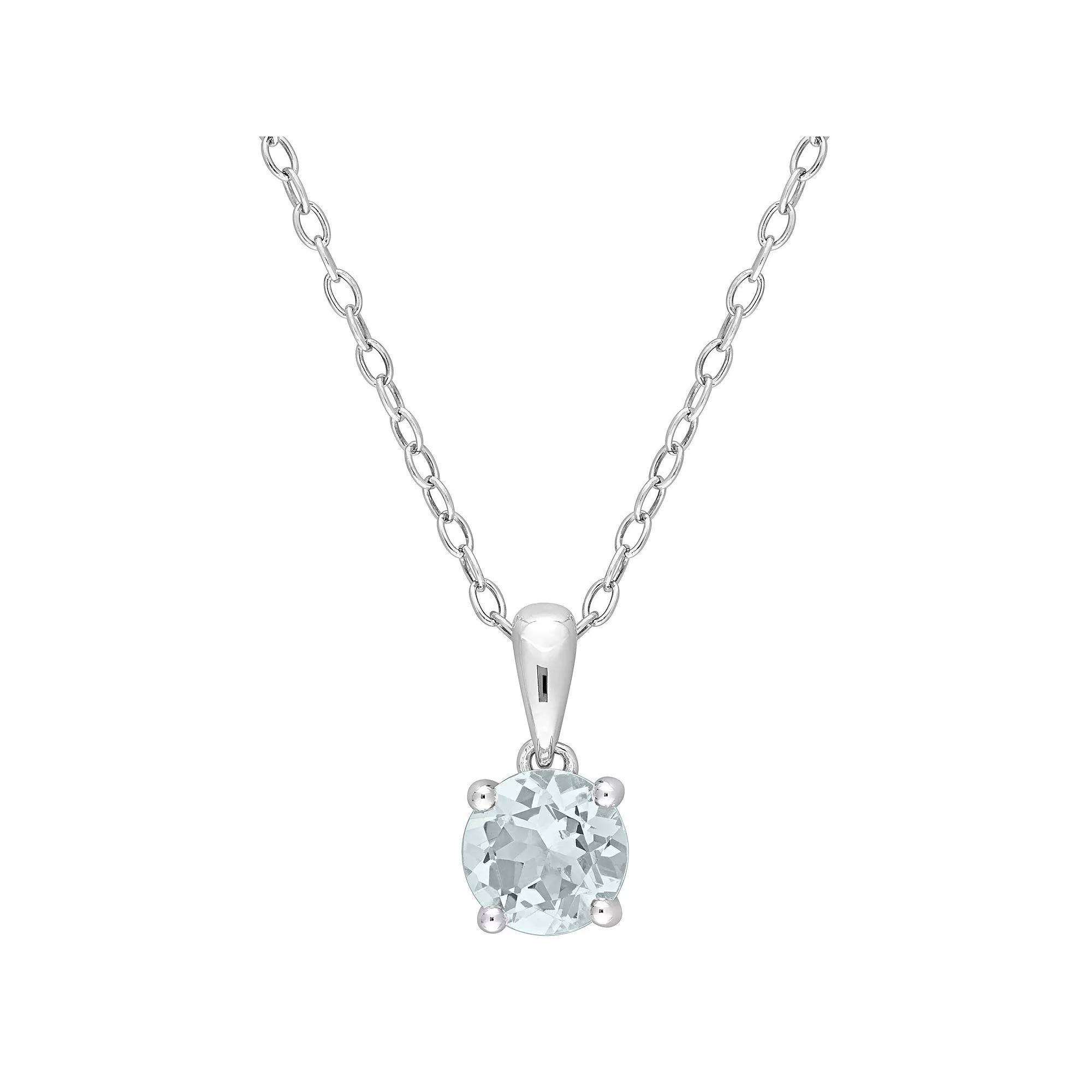 Stella Grace Sterling Silver & Gemstone Stud Pendant Necklace, Womens Aquamarine Product Image