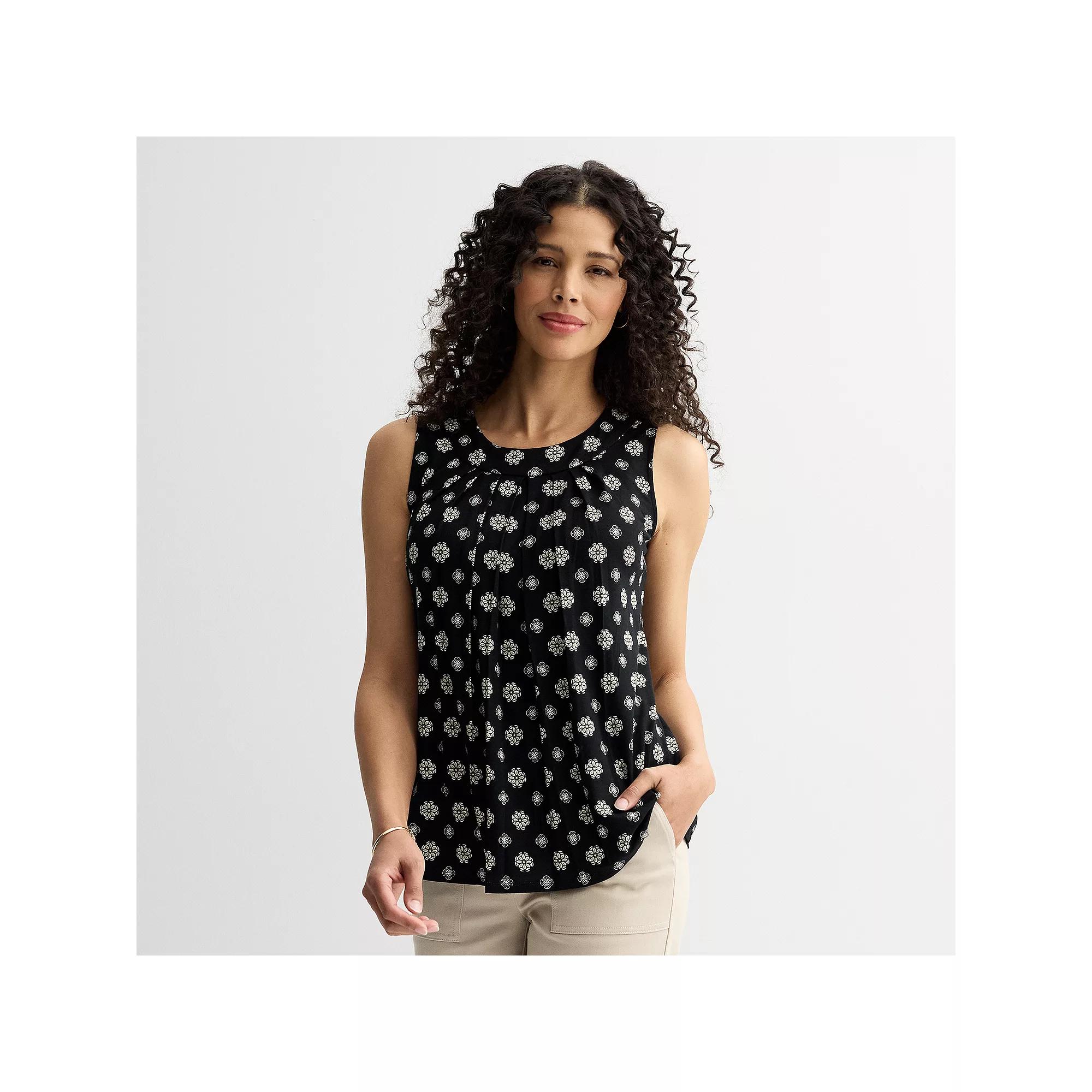 Women's Croft & Barrow® Pleated Tank Top, Size: Small, Black Mini Geo Product Image