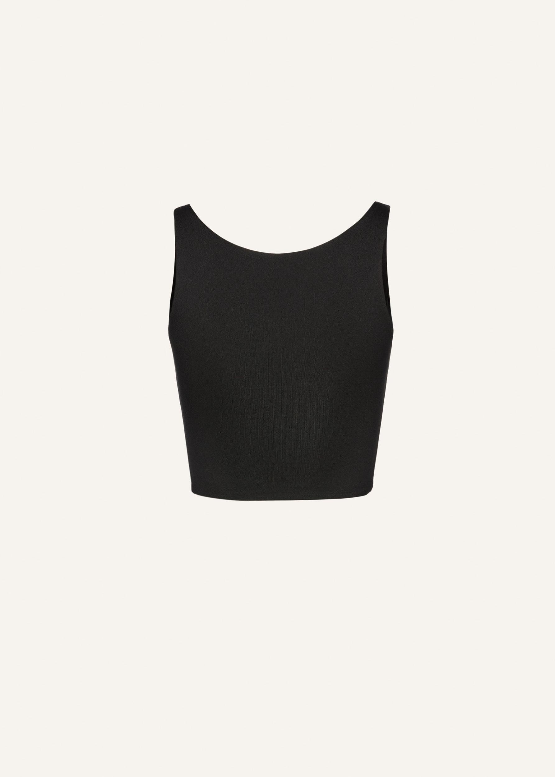 Ruched flower top in black Product Image