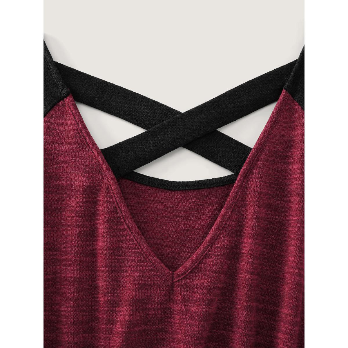 Plus Size Color Contrast Back Cut-Out Stretchy Midi Dress Burgundy Women Leisure Tie knot Round Neck Extra Long Sleeve Curvy BloomChic 10/M Product Image