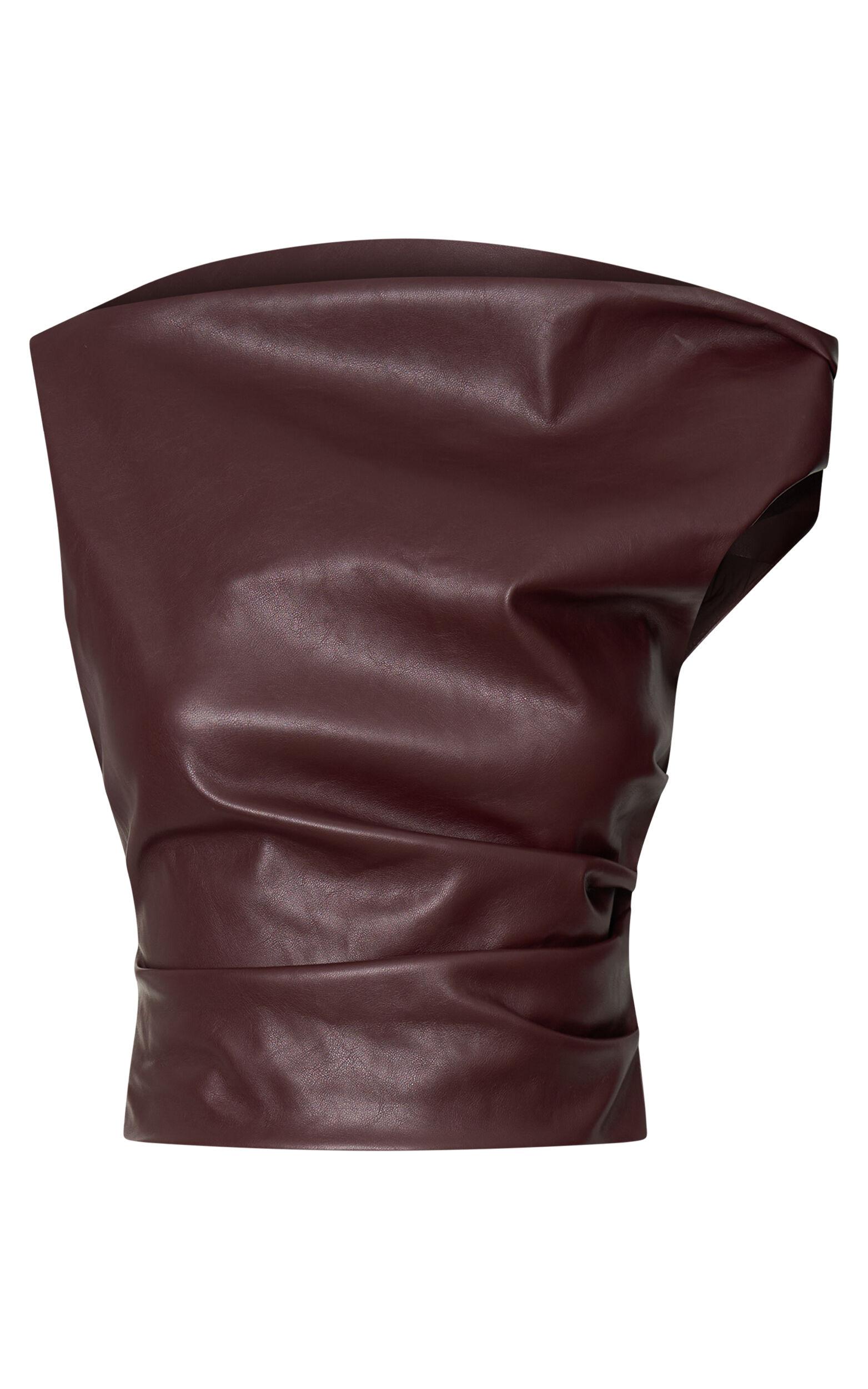 Patricia Top - Asymmetric Tipped Tuck Shoulder Patent Leather Top in Wine Product Image