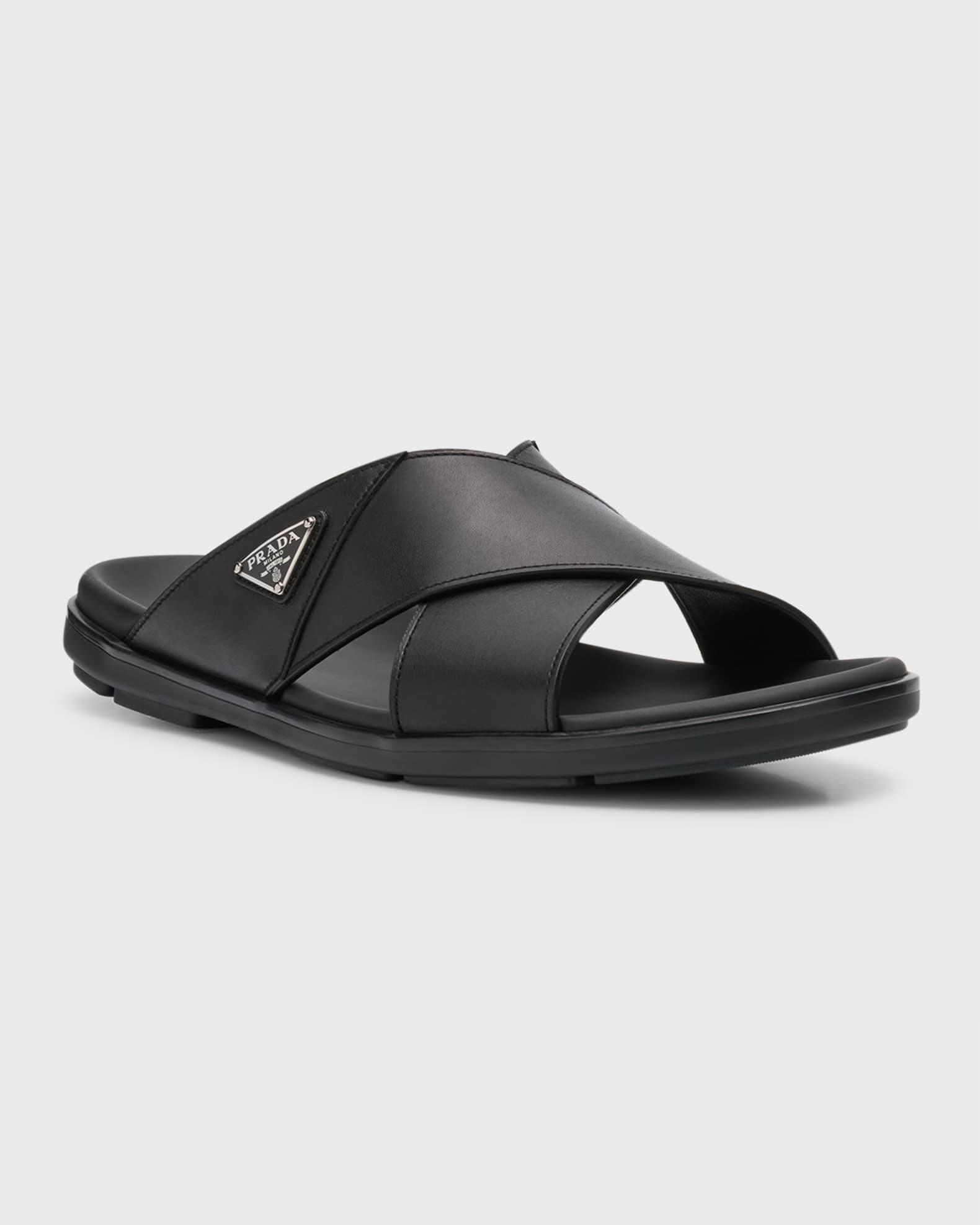 Men's Leather Crisscross Slide Sandals Product Image
