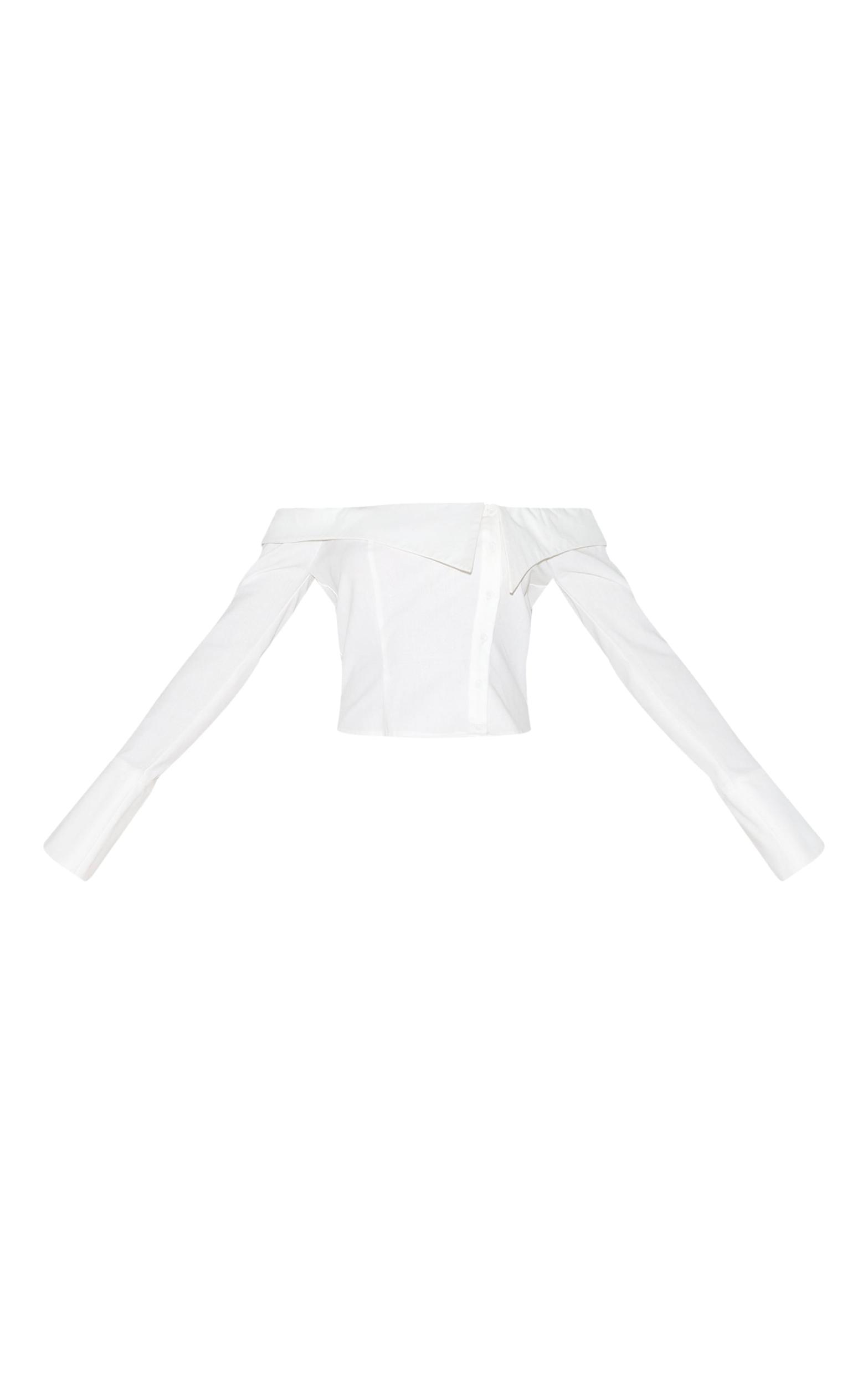 White Linen Blend Bardot Button Up Shirt Product Image