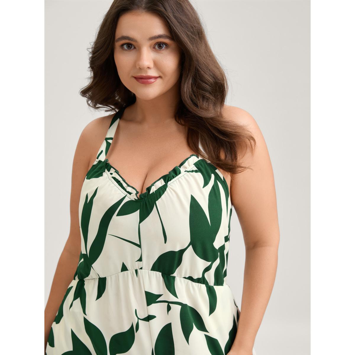 Plus Size Brightblue Silhouette Floral Print Sweetheart Jumpsuit Women Resort Sleeveless V-neck Vacation Loose Jumpsuits BloomChic 14-16/1X Product Image