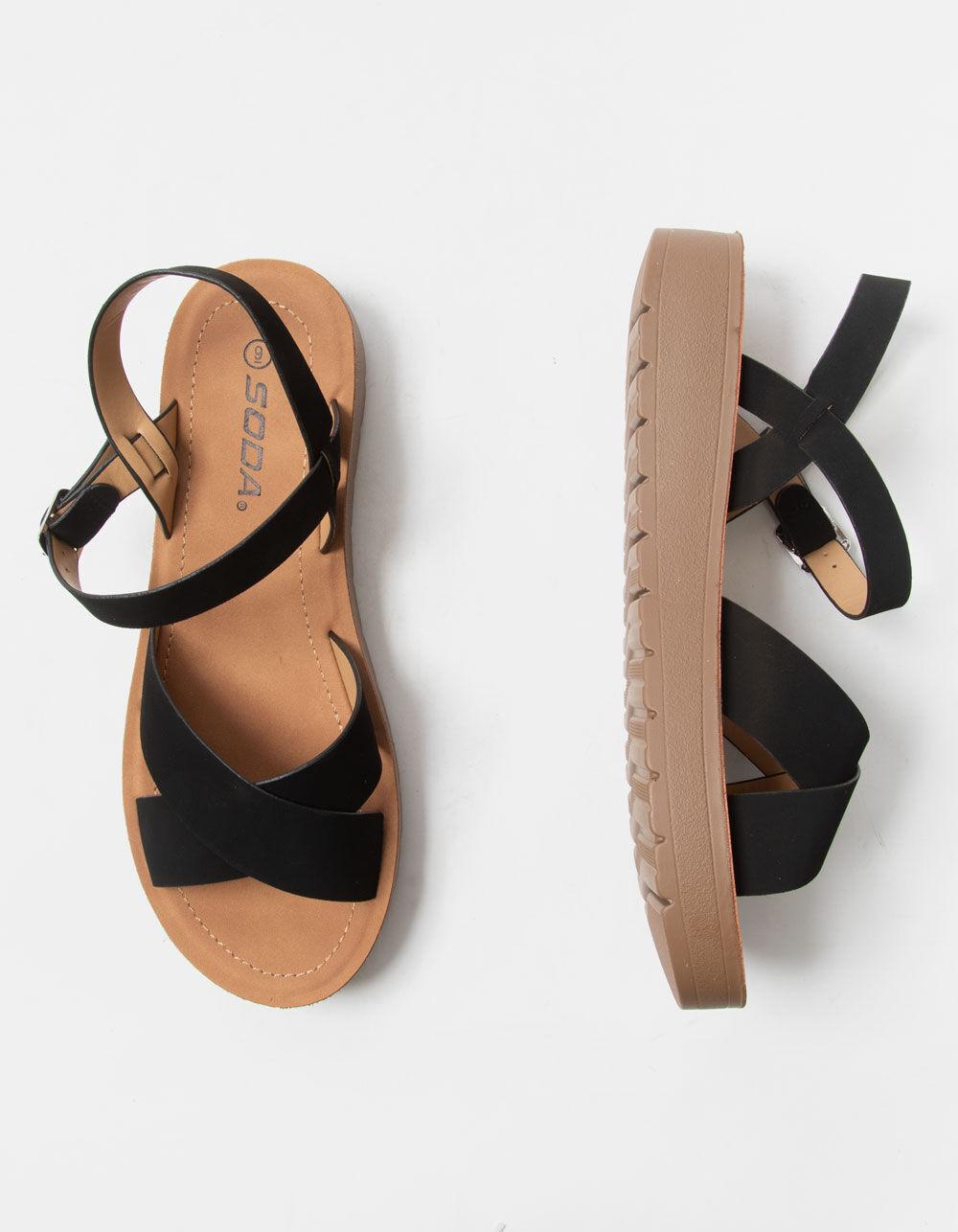 SODA Ankle Strap Womens Mini Flatform Sandals - BLACK Product Image