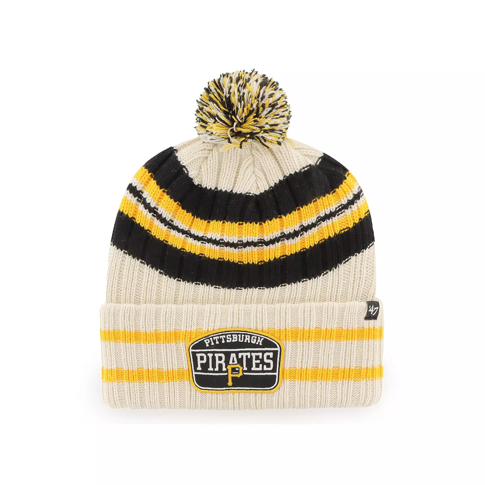 Men's '47 Natural Pittsburgh Pirates Home Patch Cuffed Knit Hat with Pom, Beige Product Image