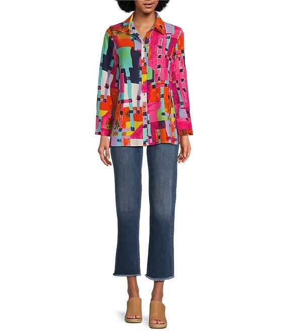 Calessa Textured Crinkle Long Sleeve Button Front Tunic Product Image