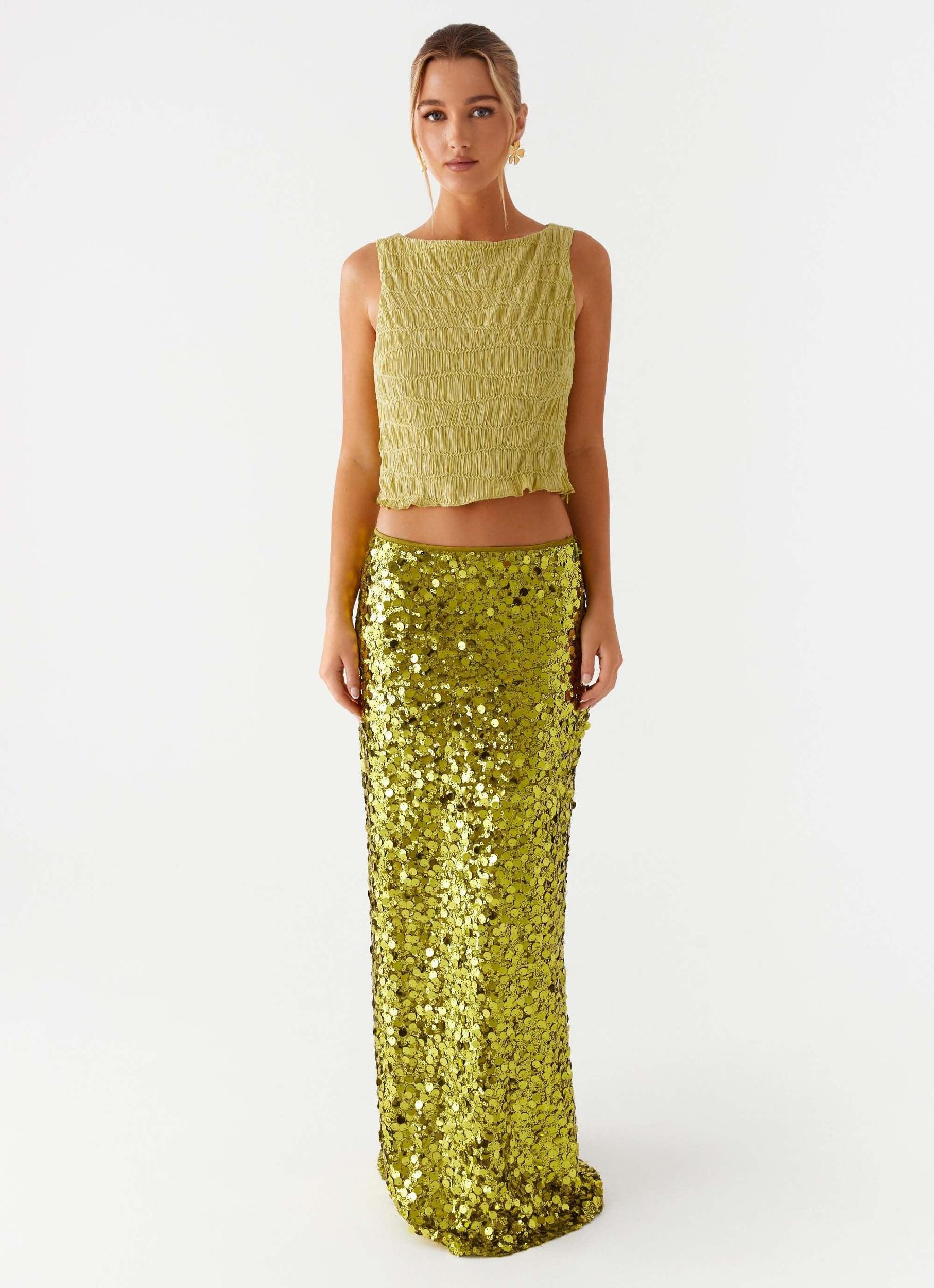 After Midnight Low Rise Sequin Mini Shorts - Olive Product Image