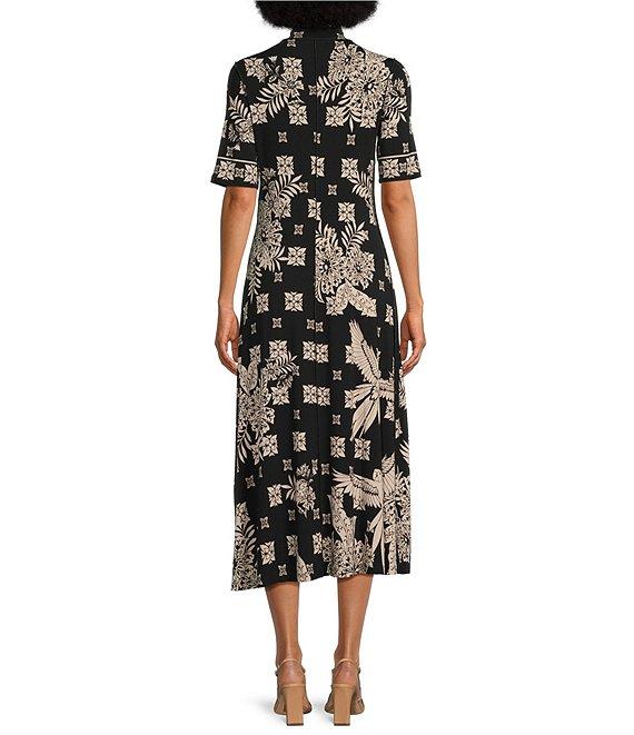 JOHNNY WAS The Janie Favorite Short Sleeve Seamed Mock Neck Printed Midi Dress Product Image