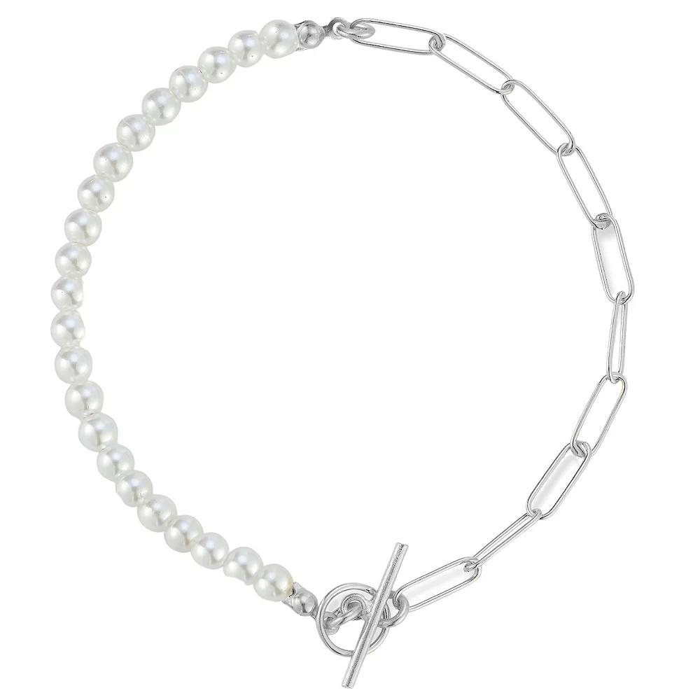 Sunkissed Sterling Sterling Silver Freshwater Cultured Pearl Chain Link Toggle Bracelet, Women's, Size: 7", Silver Tone Product Image