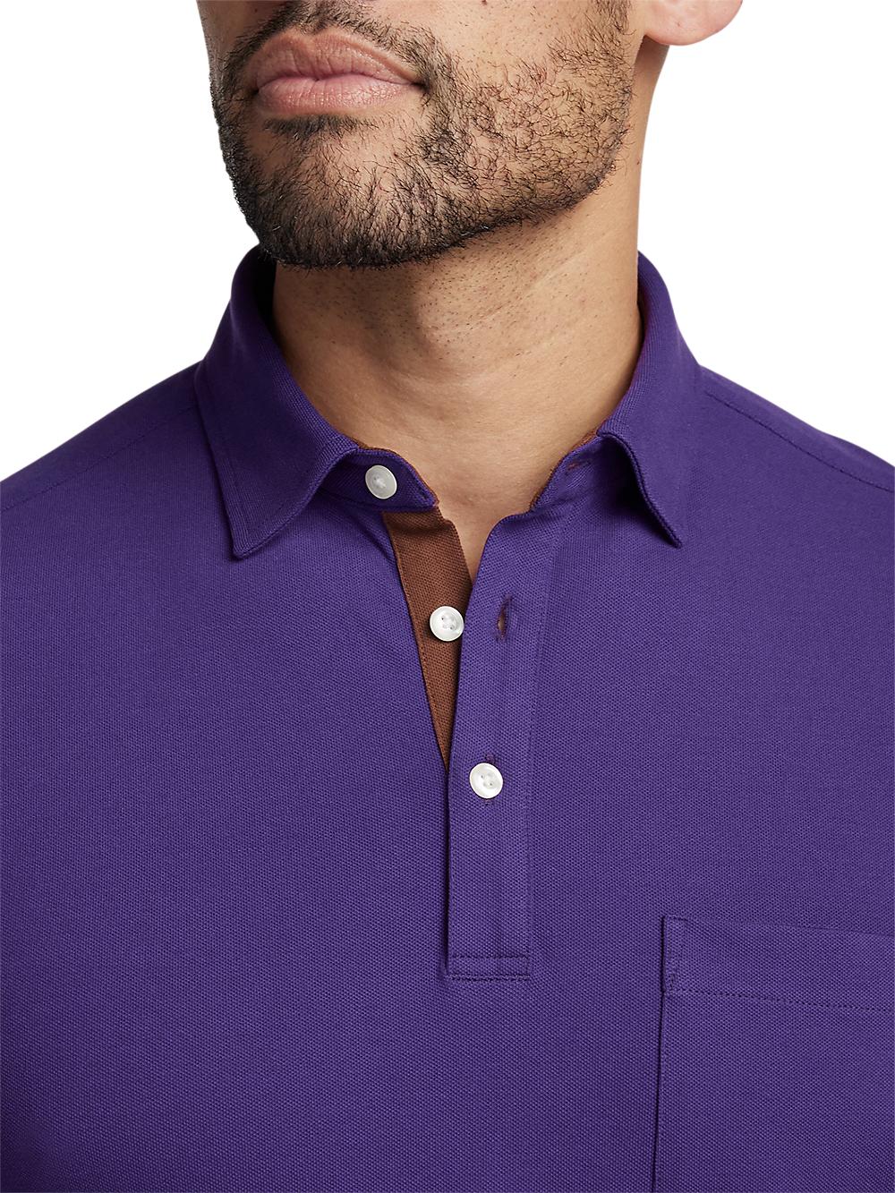 Cotton/Spandex Pique Three Button Polo - Purple Product Image