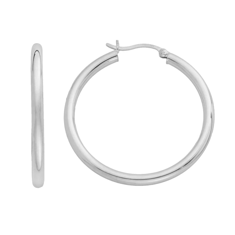 Platinum Over Silver Hoop Earrings, Womens Product Image