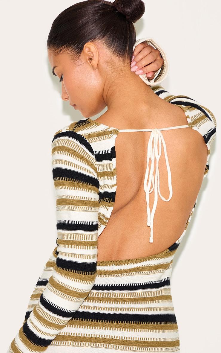 Petite Green Knitted Stripe Long Sleeve Mini Dress Product Image