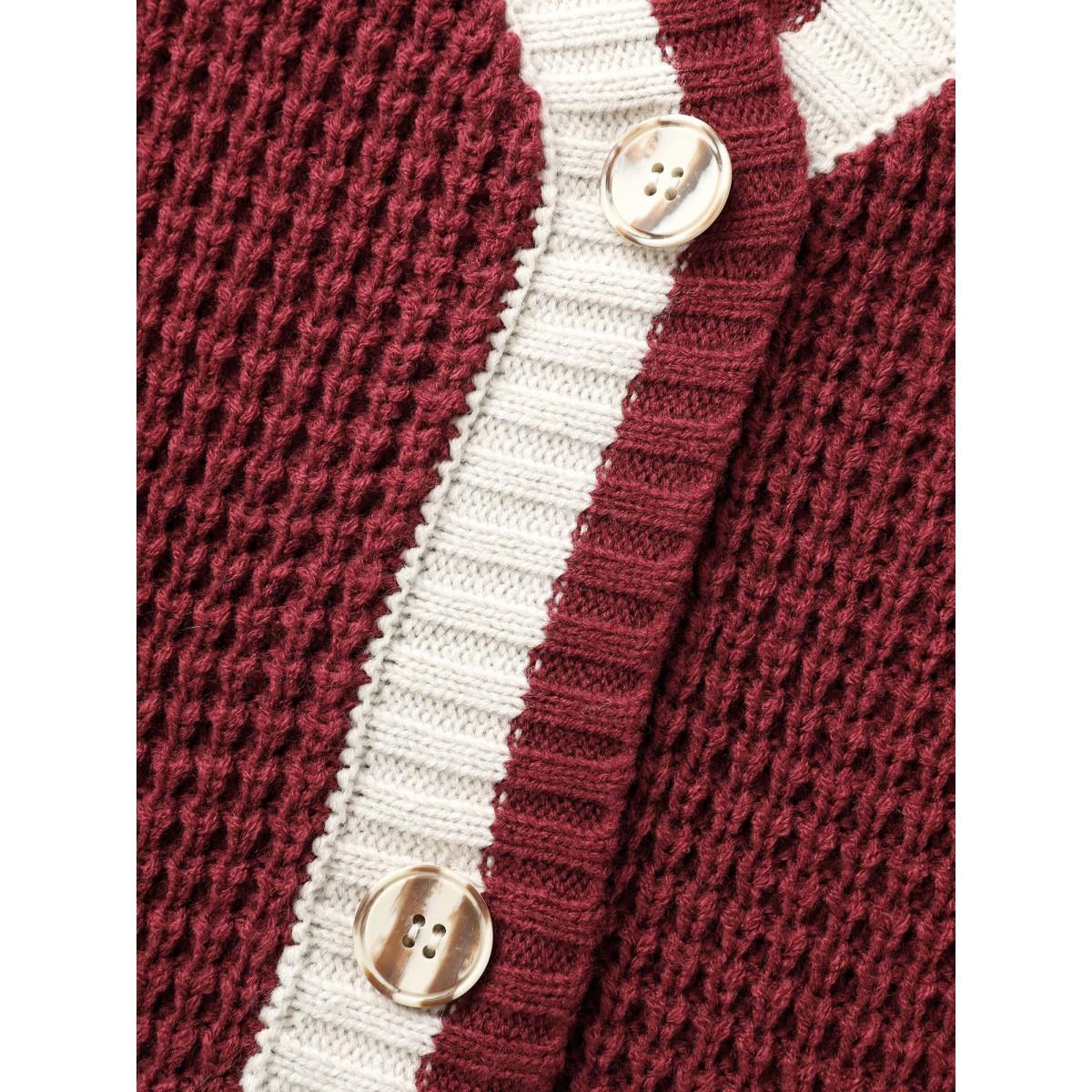 Plus Size Colorblock Contrast Textured Patched Pocket Cardigan Scarlet Women Casual Loose Long Sleeve Everyday Cardigans BloomChic 26/4X Product Image