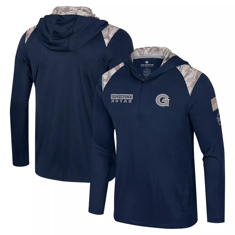 Men's Colosseum Navy Georgetown Hoyas OHT Military Appreciation Quarter-Zip Hoodie Jacket,  Product Image