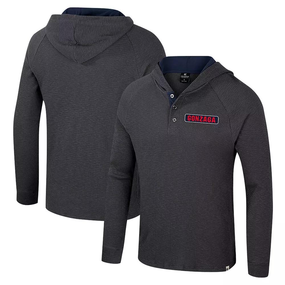 Men's Colosseum Charcoal Gonzaga Bulldogs Dujour Ralgan Long Sleeve Henley Hoodie T-Shirt,  Product Image