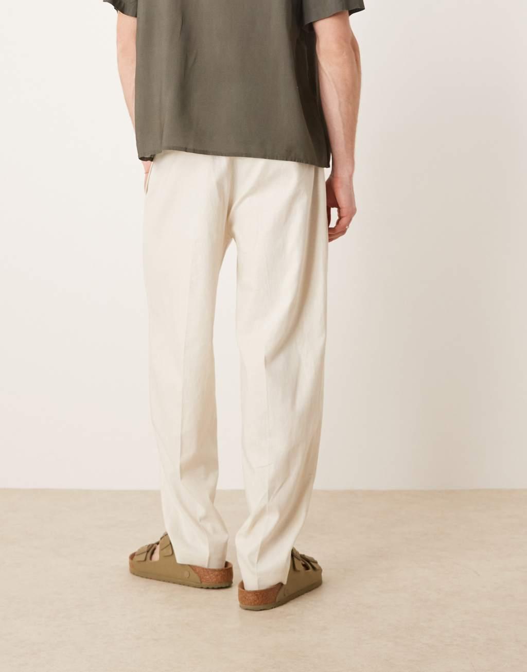 ASOS DESIGN oversized tapered linen blend dress pants with front pleats in white Product Image