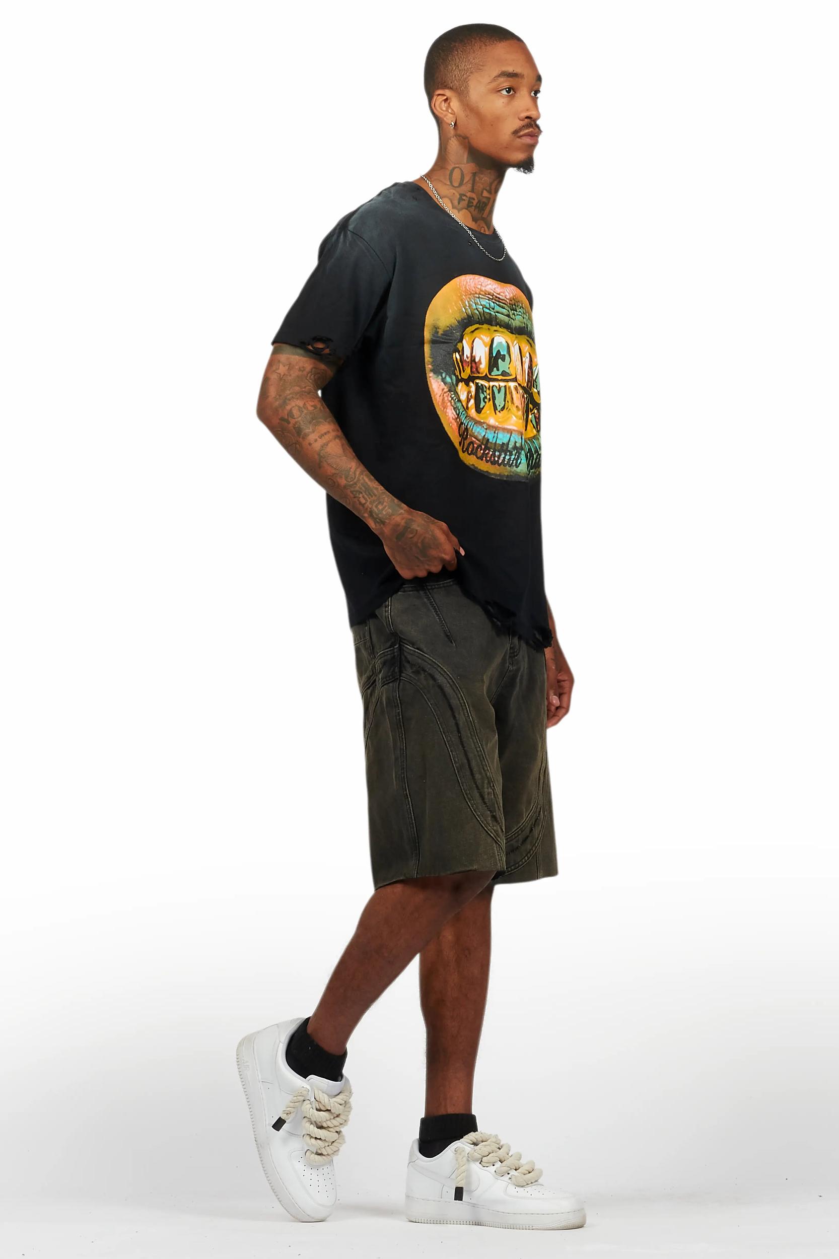 Gonen Black T-Shirt/Denim Short Set Male Product Image