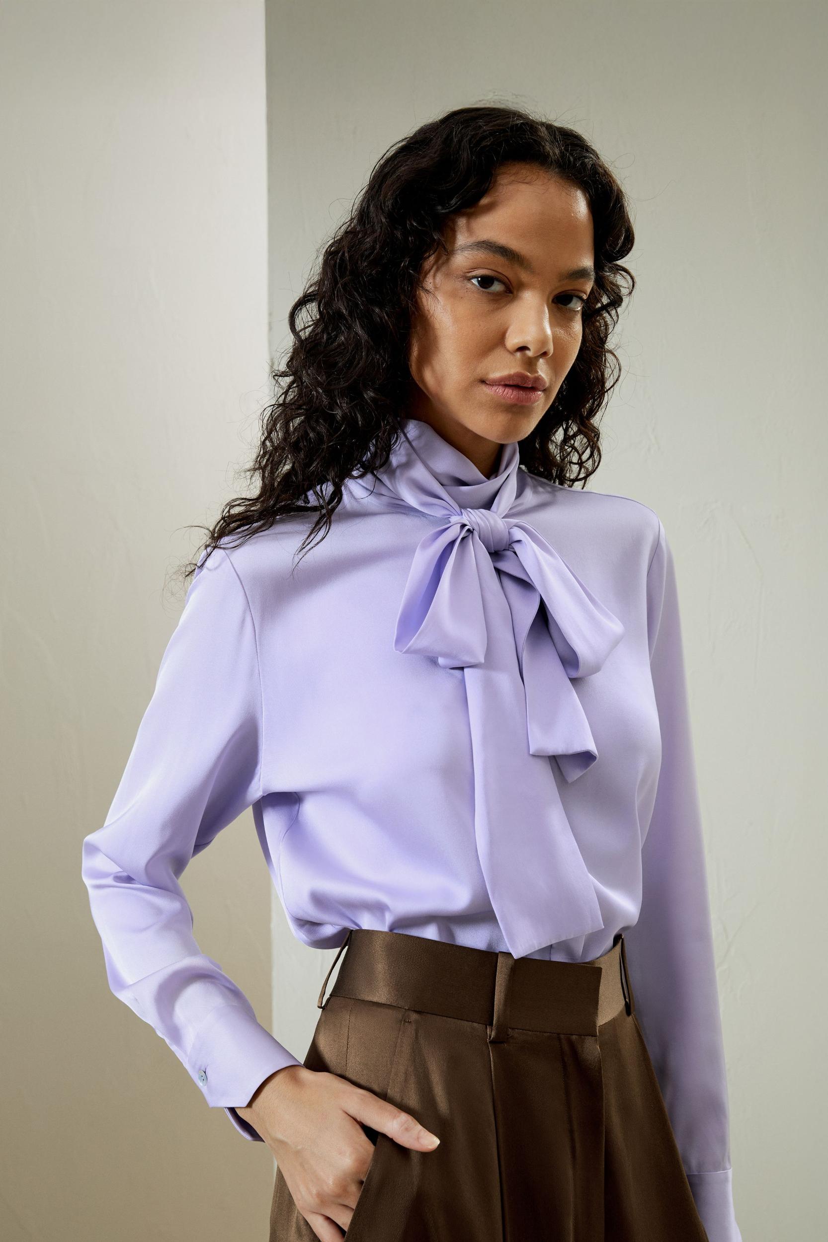 LILYSILK Silk Shirt Women Purple Pure Silk Elegant Cuff Shell Button Blouse M Product Image