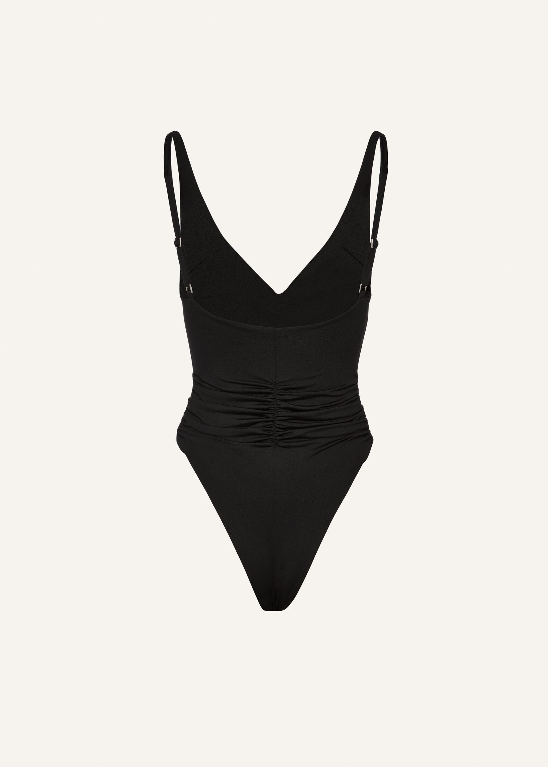 Ruched flower swimsuit in black Product Image