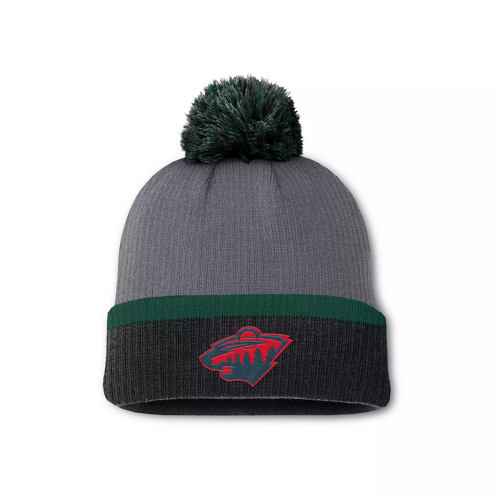 Women's Fanatics  Charcoal Minnesota Wild Cuffed Knit Hat with Pom Product Image