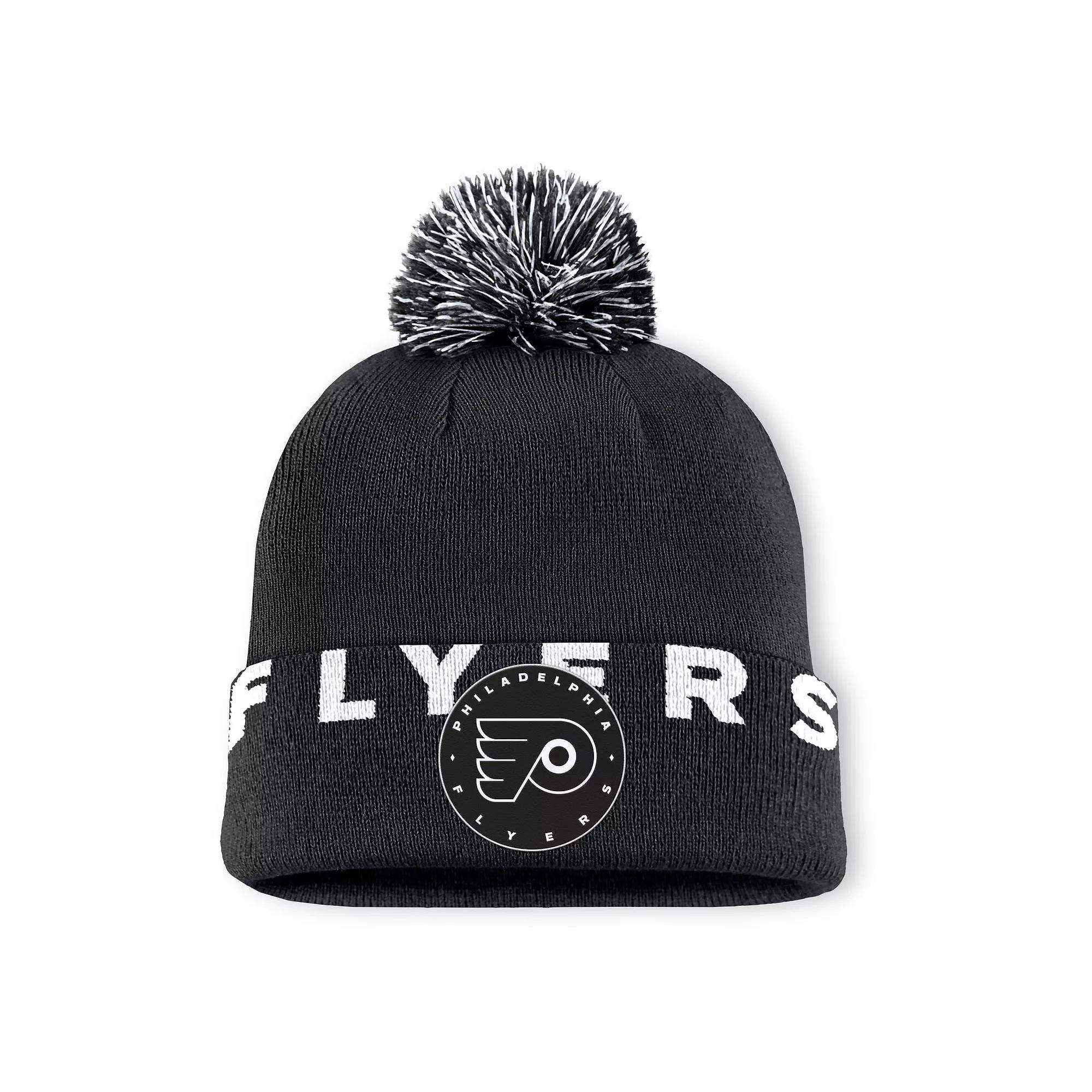 Men's Fanatics Black Philadelphia Flyers Fundamental High Stick Cuffed Knit Hat with Pom, Fly Black Product Image
