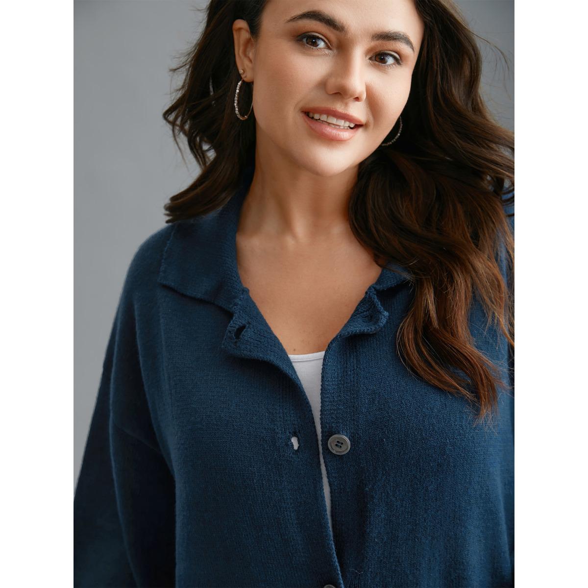 Plus Size Supersoft Essentials Shirt Collar Pockets Knit Cardigan Aegean Women Casual Loose Long Sleeve Everyday Cardigans BloomChic 28/5X Product Image