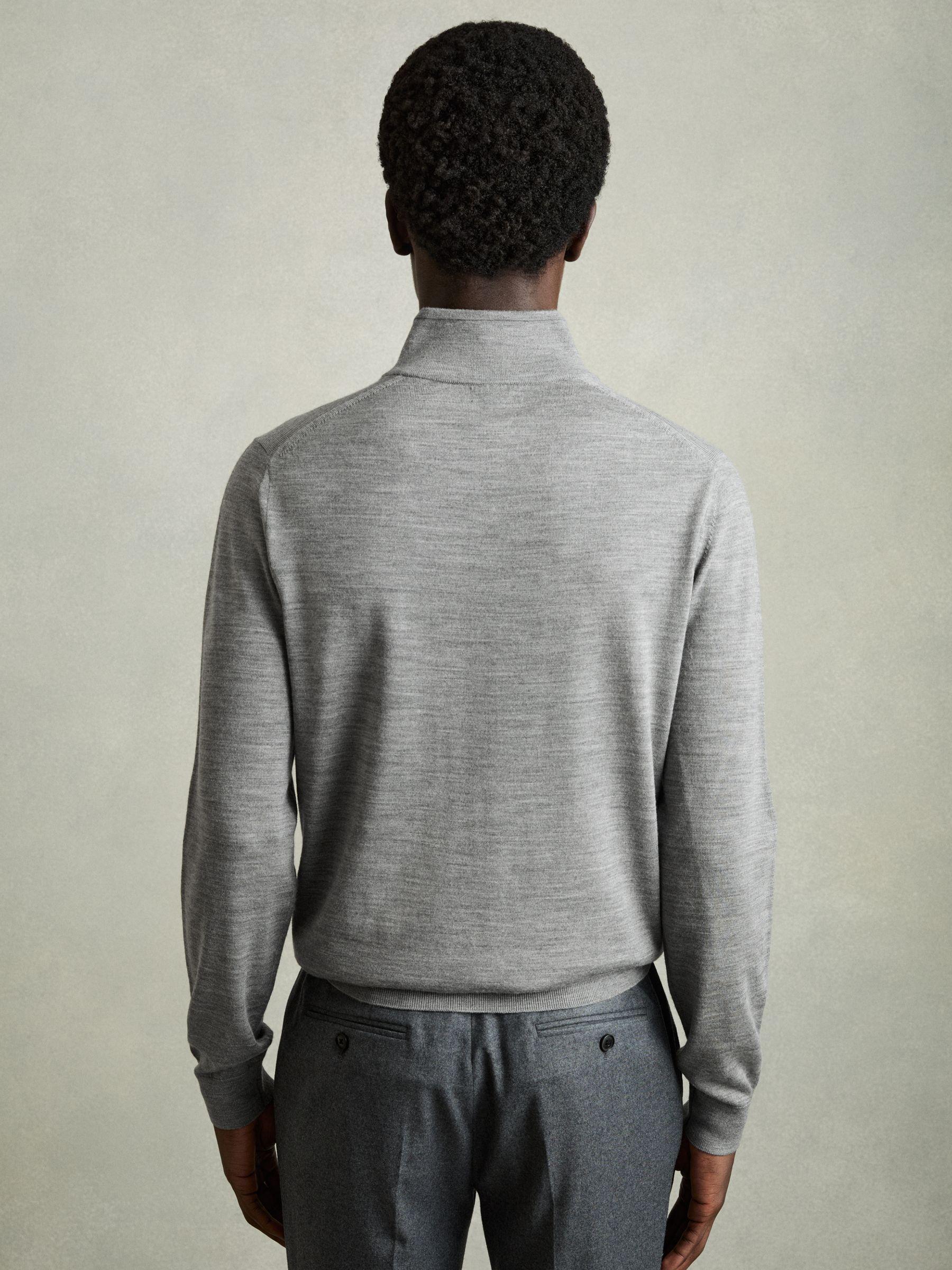 Merino Wool Half-Zip Funnel Neck Jumper in Warm Grey Melange Product Image