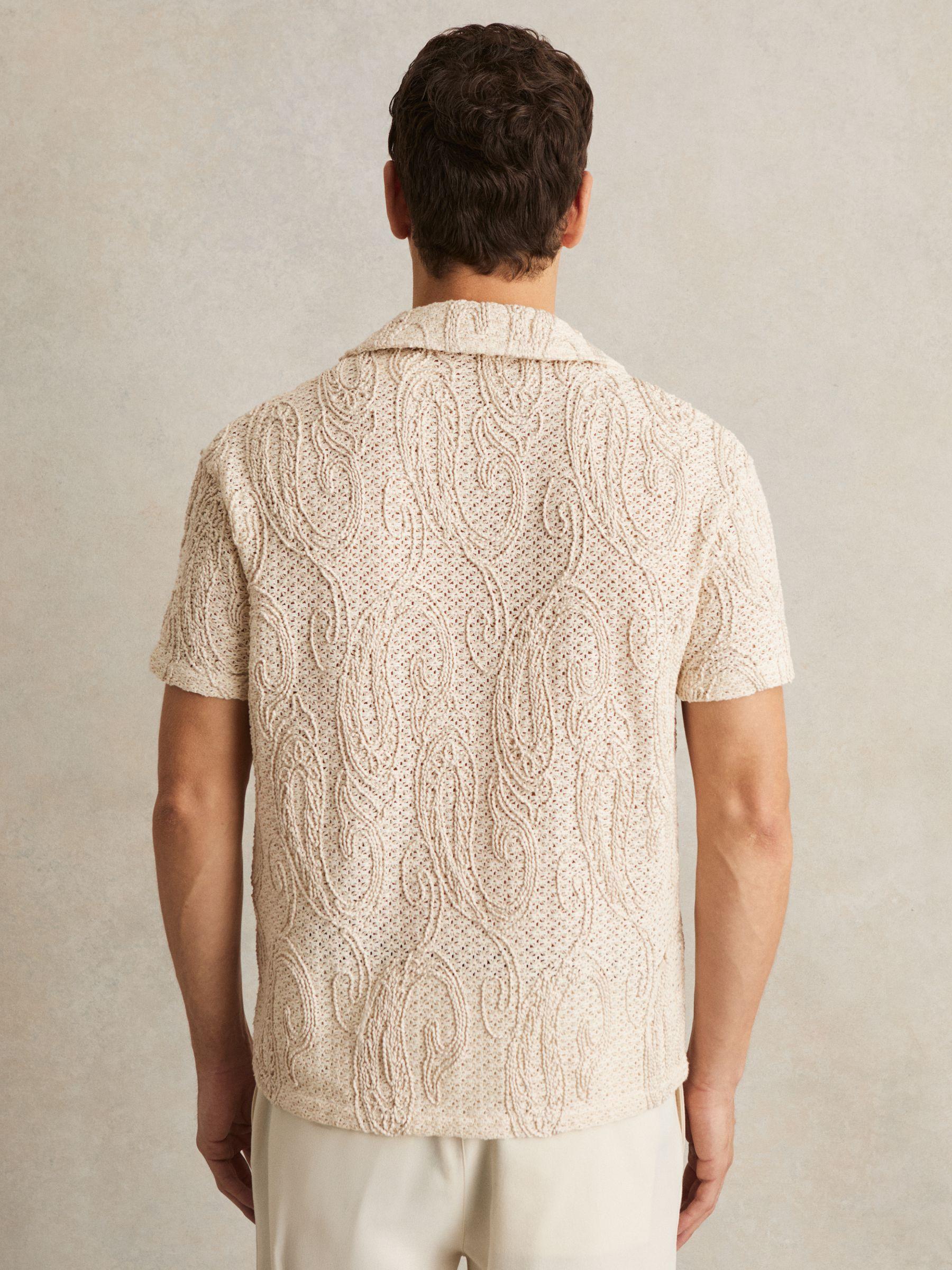 Cotton-Blend Embroidered Crochet Shirt in Oatmeal Product Image