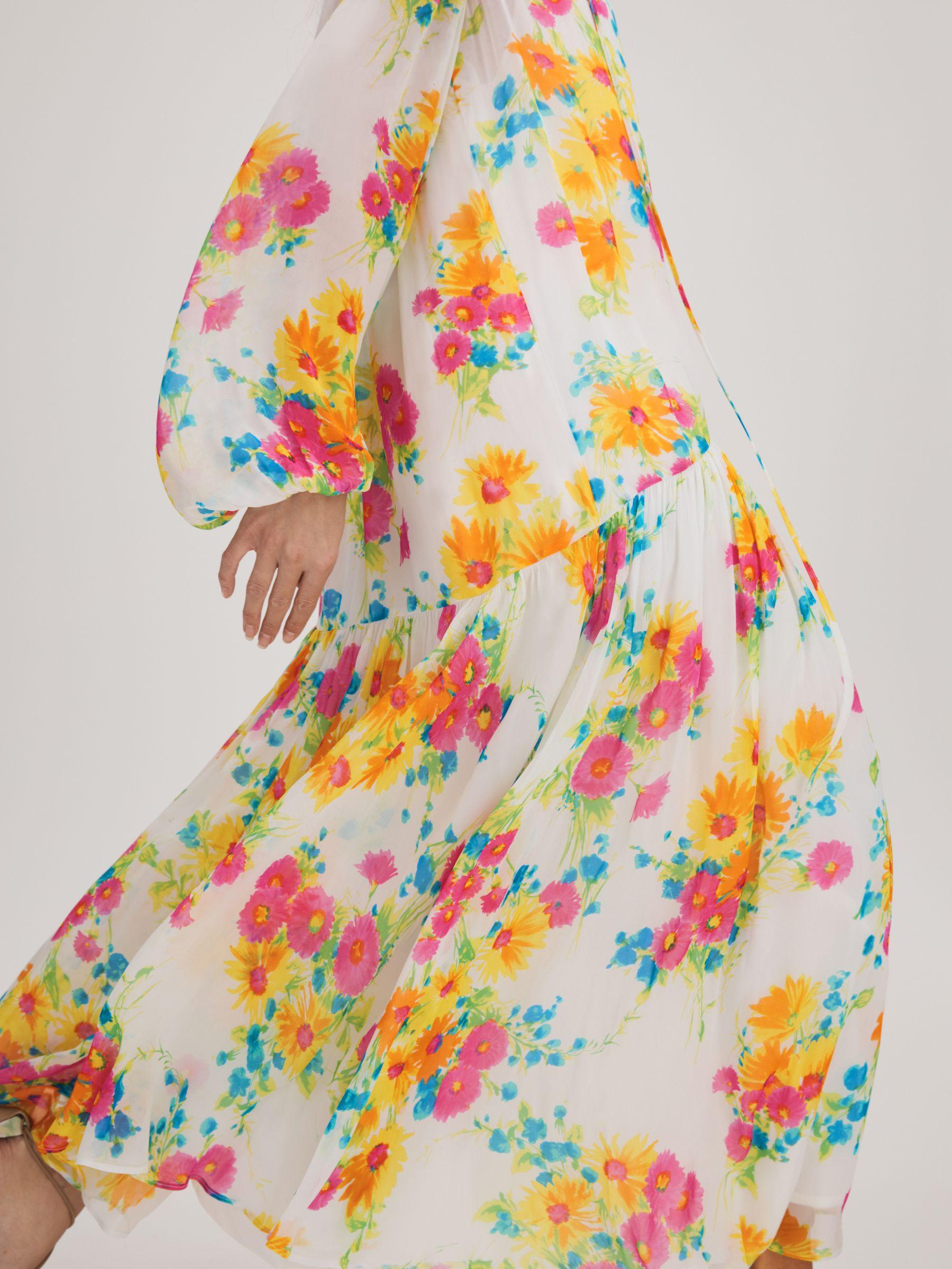 Florere Printed Tie Neck Midi Dress in Ivory/Multi Product Image