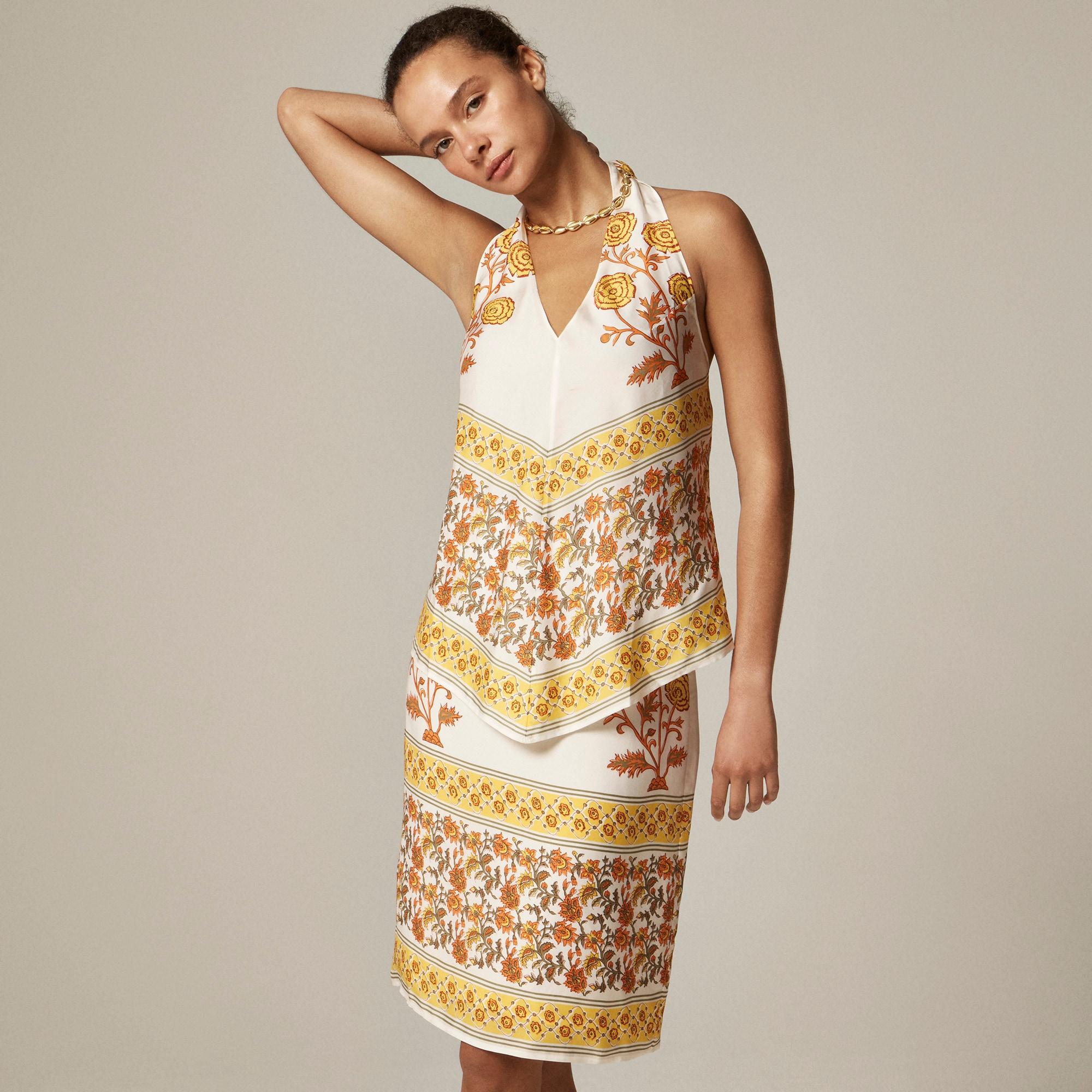 Open-back halter top in sunset rose block print Product Image