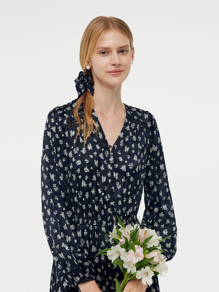 Floral Print Lantern Slit Sleeve Women Maxi Dress With Scrunchie Product Image