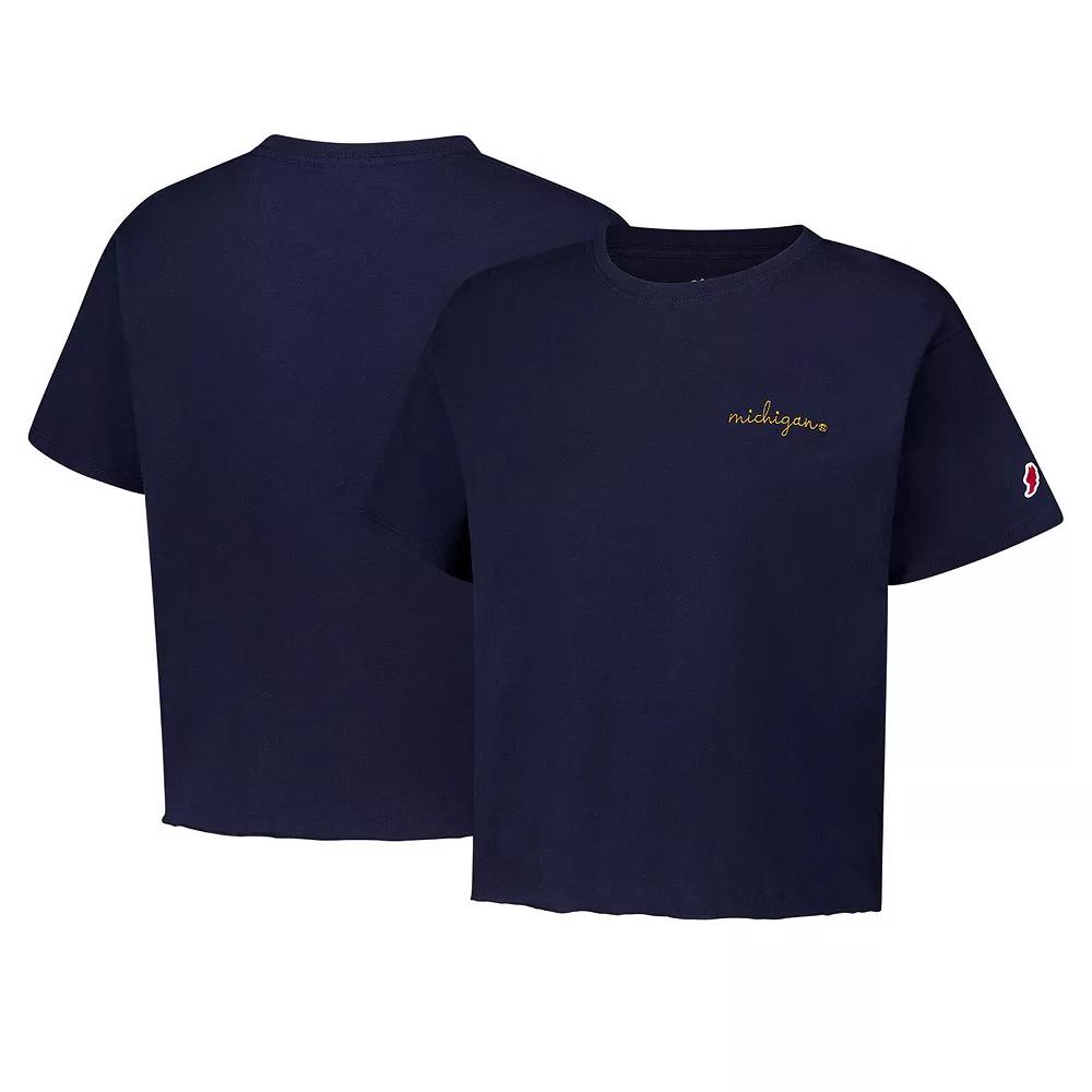 Women's League Collegiate Wear Navy Michigan Wolverines Clothesline Cotton Midi T-Shirt, Size: Large, Blue Product Image