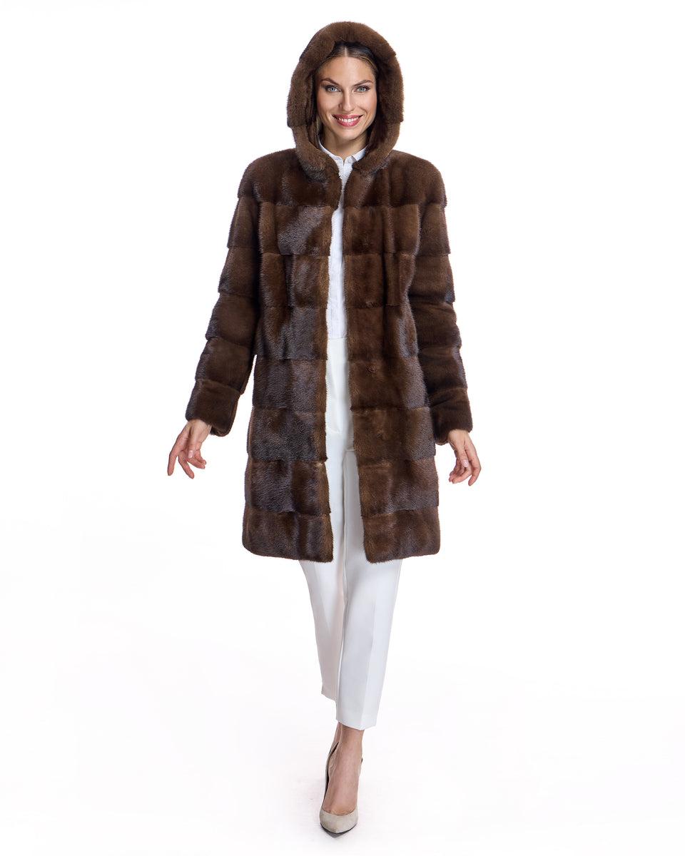Horizontal Hooded Mink Coat Product Image