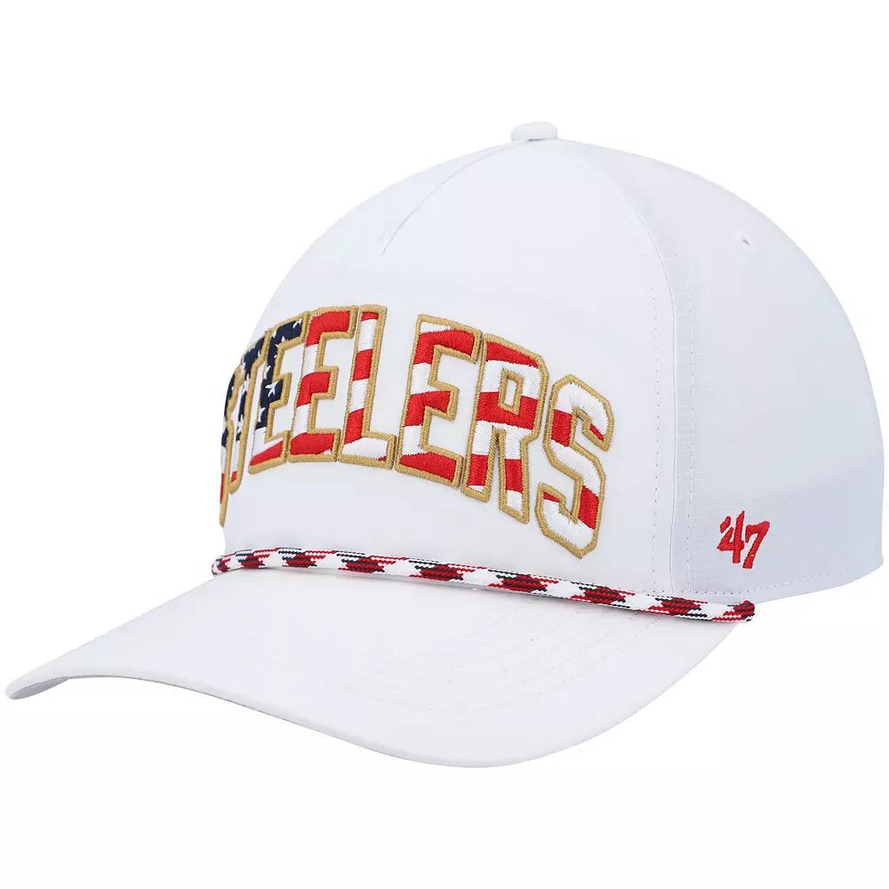 Men's '47 White Pittsburgh Steelers Hitch Stars and Stripes Trucker Adjustable Hat Product Image