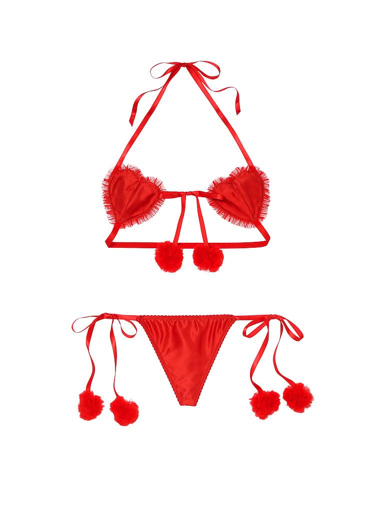 Heartbreaker Satin Pom Pom Fashion Lingerie Set Product Image