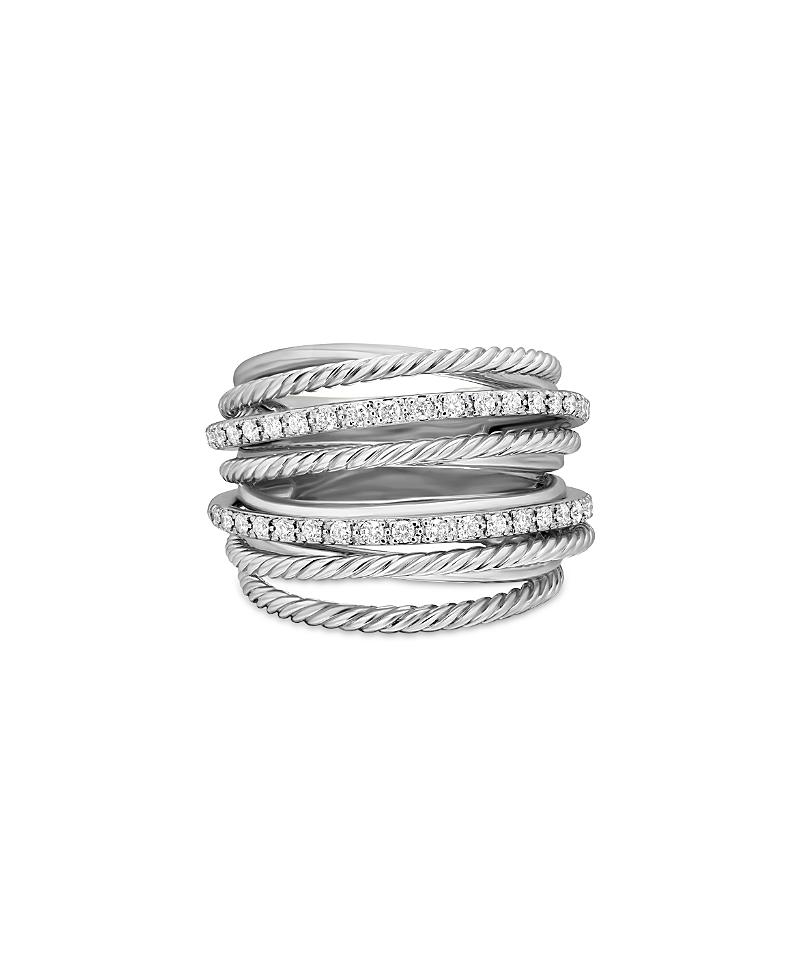 Womens Crossover Diamond & Sterling Silver Wide Ring Product Image