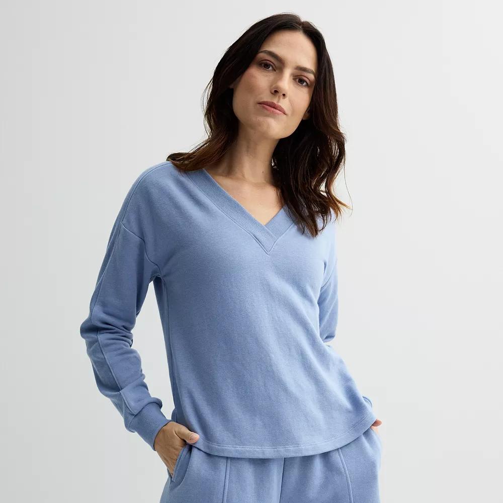Women's Sonoma Goods For Life® French Terry V-Neck Sweatshirt, Size: XXL, Blue Product Image