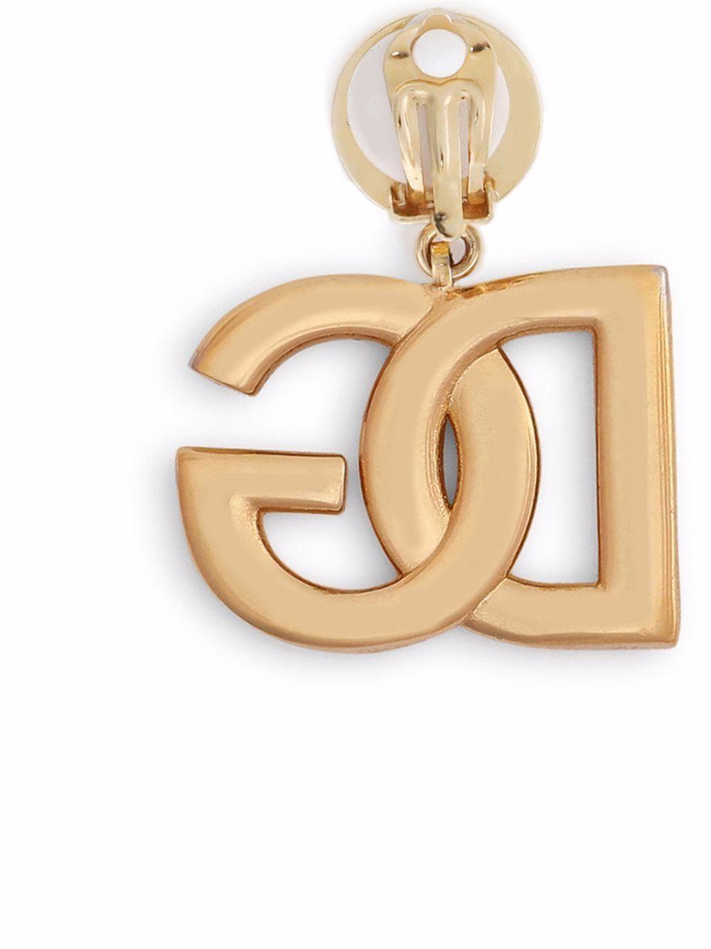 DOLCE & GABBANA Gold-tone Clip-on Earrings With Dg Interlocking Logo In Brass Woman In Grey Product Image