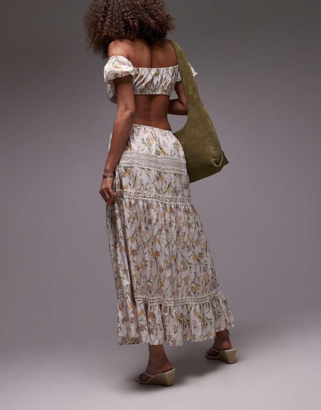 Emory Park floral tiered boho maxi skirt in multi - part of a set Product Image