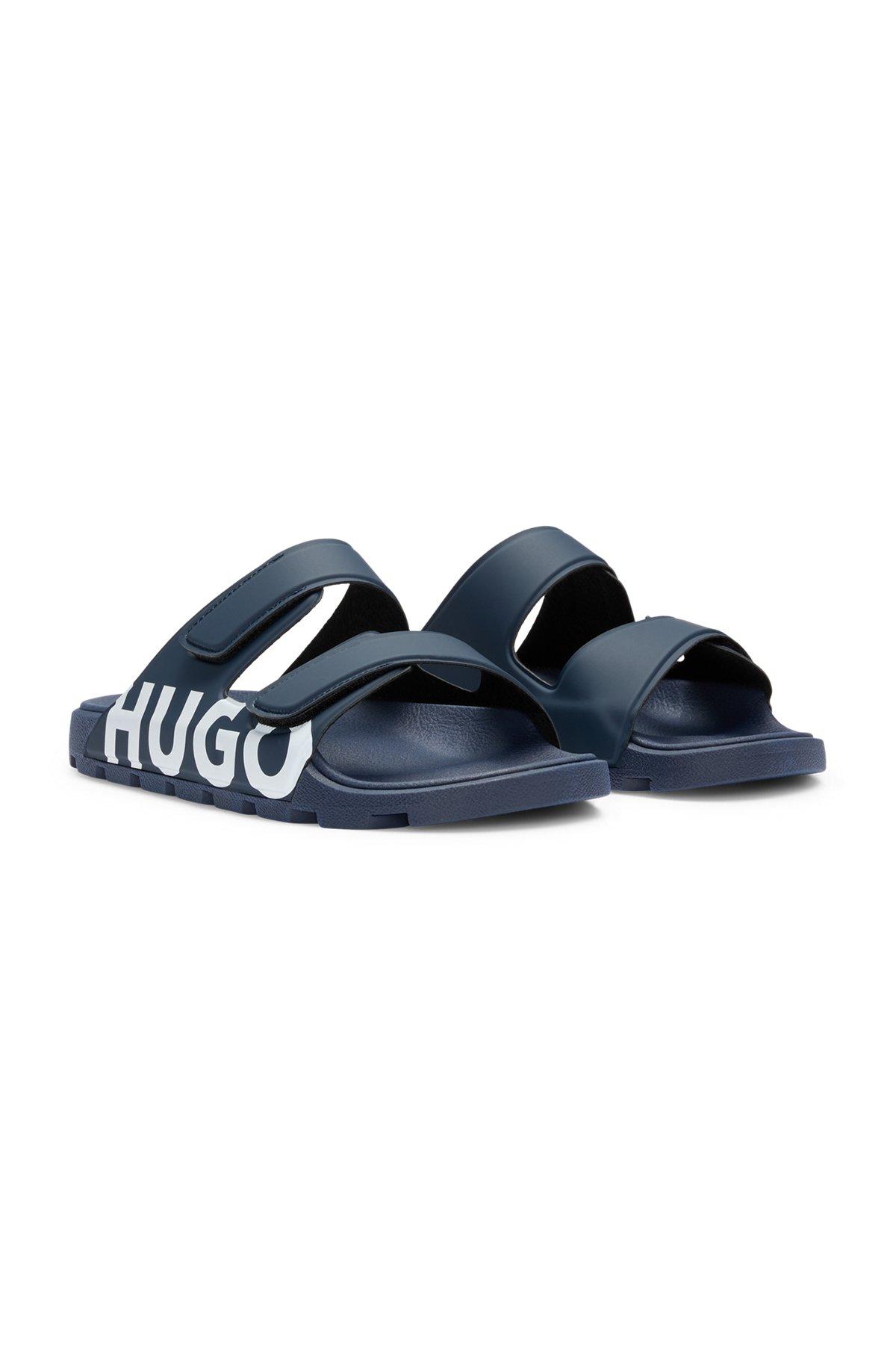 HUGO - Logo sandals with double touch-closure straps - Dark Blue Product Image