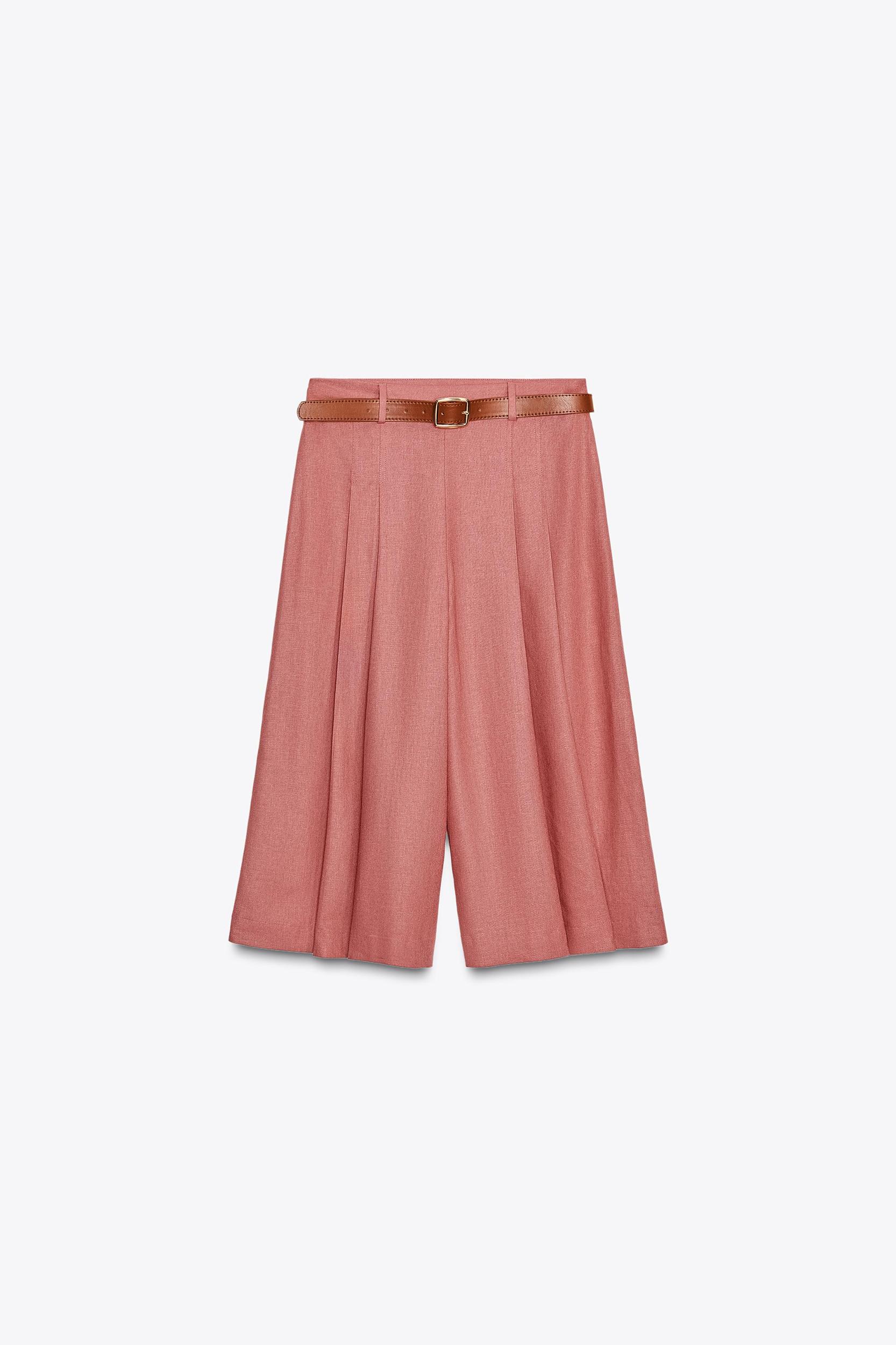 LINEN BELTED LONG BERMUDA SHORTS Product Image