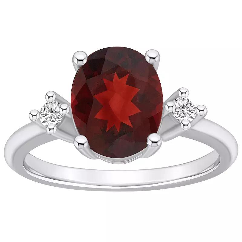 Alyson Layne 14k White Gold Oval Garnet & 1/10 Carat T.W. Diamond Ring, Women's Product Image